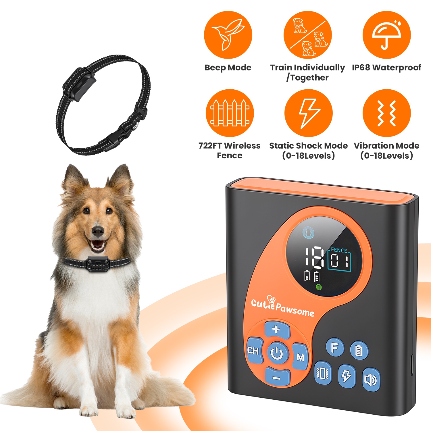 Sistema de Cerca Inalámbrica para Perros 2 en 1 con Collar de Entrenamiento, Cerca Invisible para Perros IP68 a Prueba de Agua con Alcance Ajustable de 722 Pies, Pitido, Vibración y Descarga Estática — imagen 1