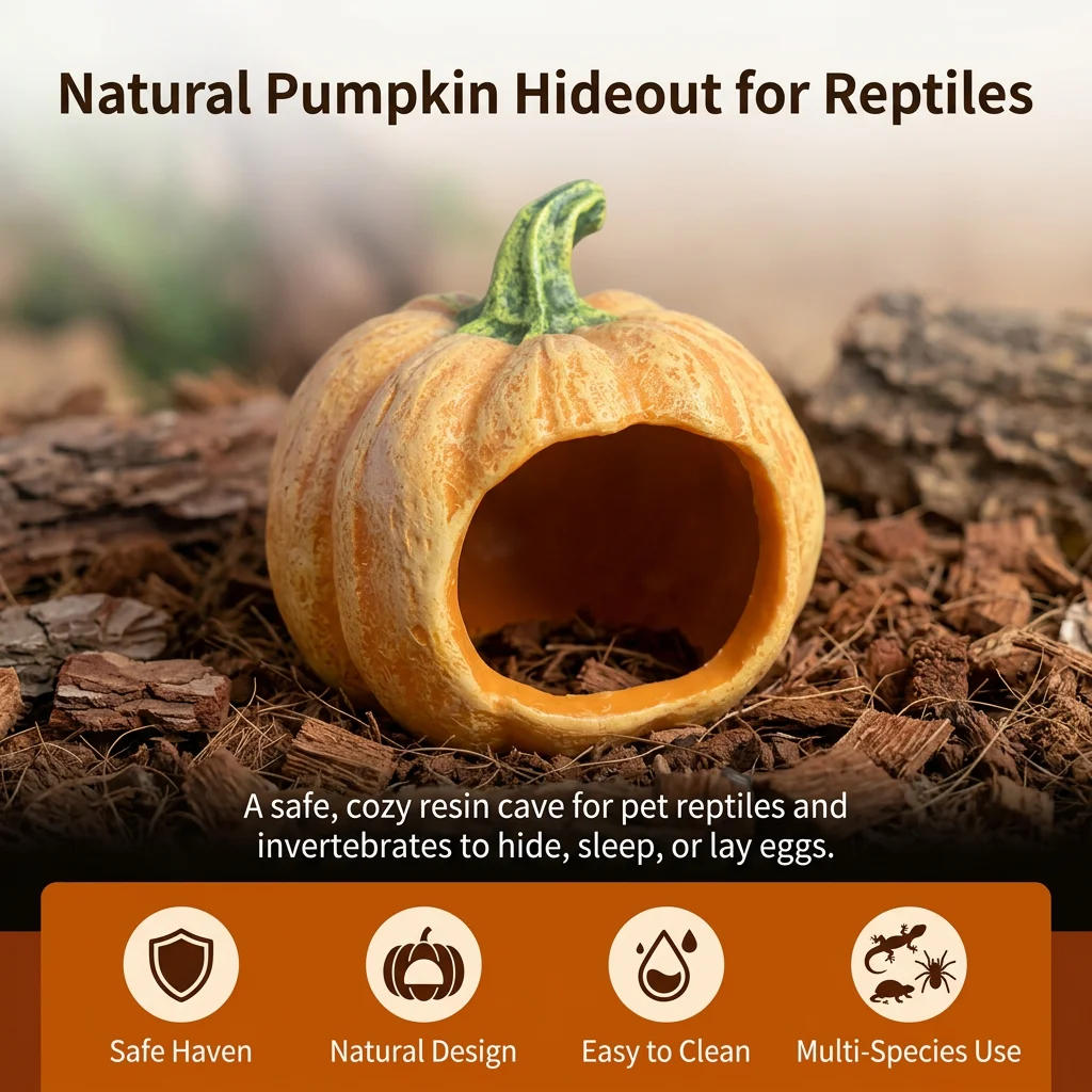 Cueva de Calabaza de Resina para Reptiles con Base Antideslizante - Decoración para Terrario para Gecko de Piel y Serpiente Corn — imagen 2