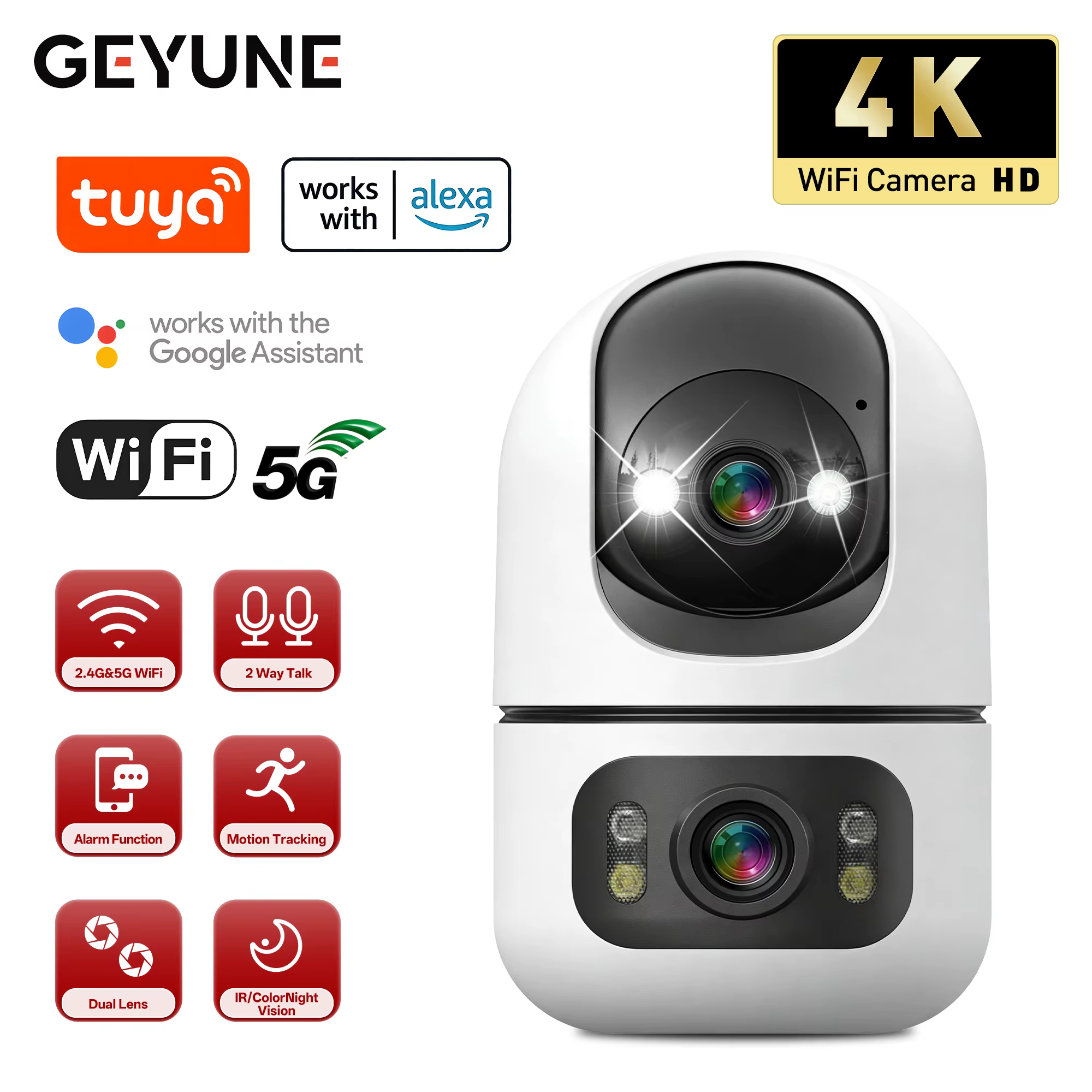 Tuya 5G WiFi Dual Lens Camera Indoor 4K 8MP Cámara Interior para Mascotas en Casa Seguimiento Automático Monitor de Bebé Visión Nocturna en Color Vigilancia de Seguridad
