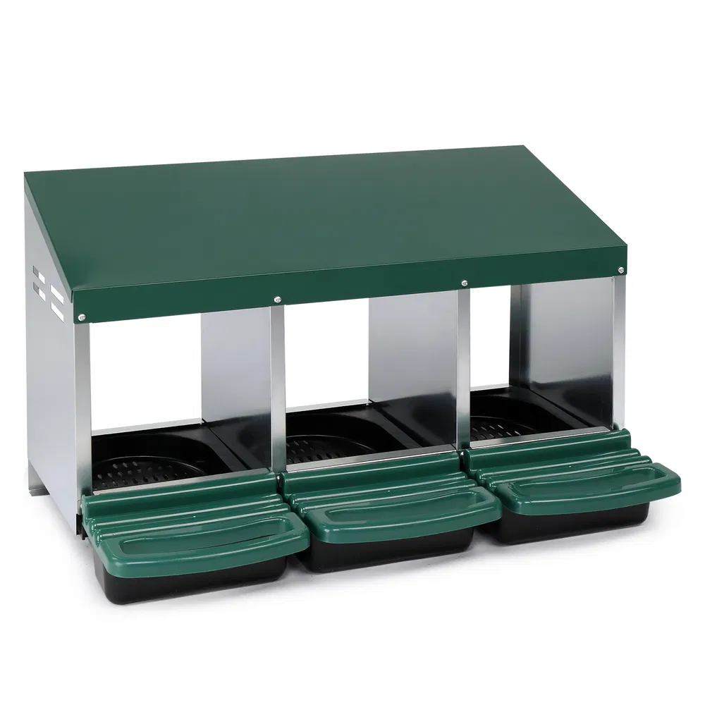 3 Compartment Roll Out Chicken Nesting Box With Plastic Basket, Egg Nest Box Chicken Laying Box Hens Chicken Coop Box, Green — imagen 3