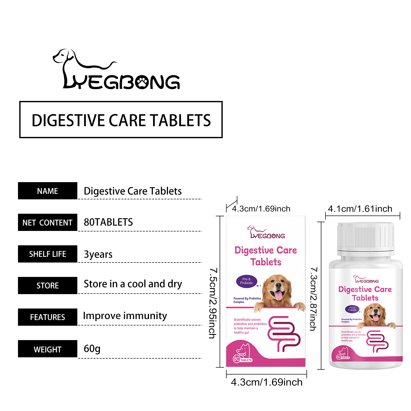 Dog Pre & Probiotic Digestive Care Tablets, Gut Health Supplement For Dogs, Supports Digestion, Immunity, Skin & Vision Health, 80 Chewable Tablets — image 11
