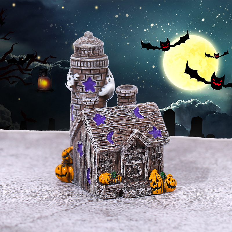 Creative Halloween House Resin Decoration with Simulated Spiders, Bats, and Pumpkins - Miniature Model Decorative Accessories — image 5