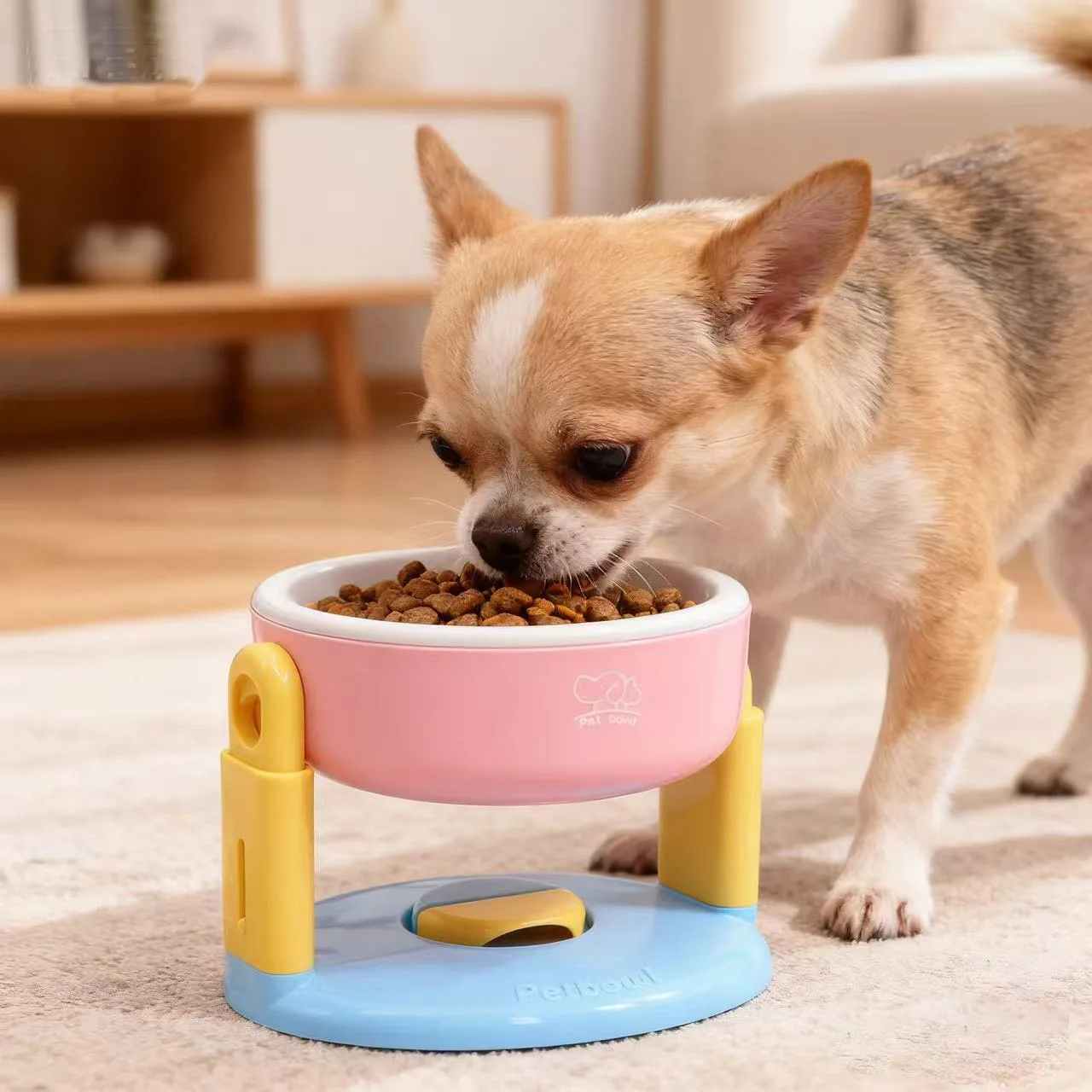 Plato Elevado con Tornillo de Sujeción para Prevenir Derribos, Altura Ajustable, Comida y Agua para Mascotas, Suministros para Animales Domésticos