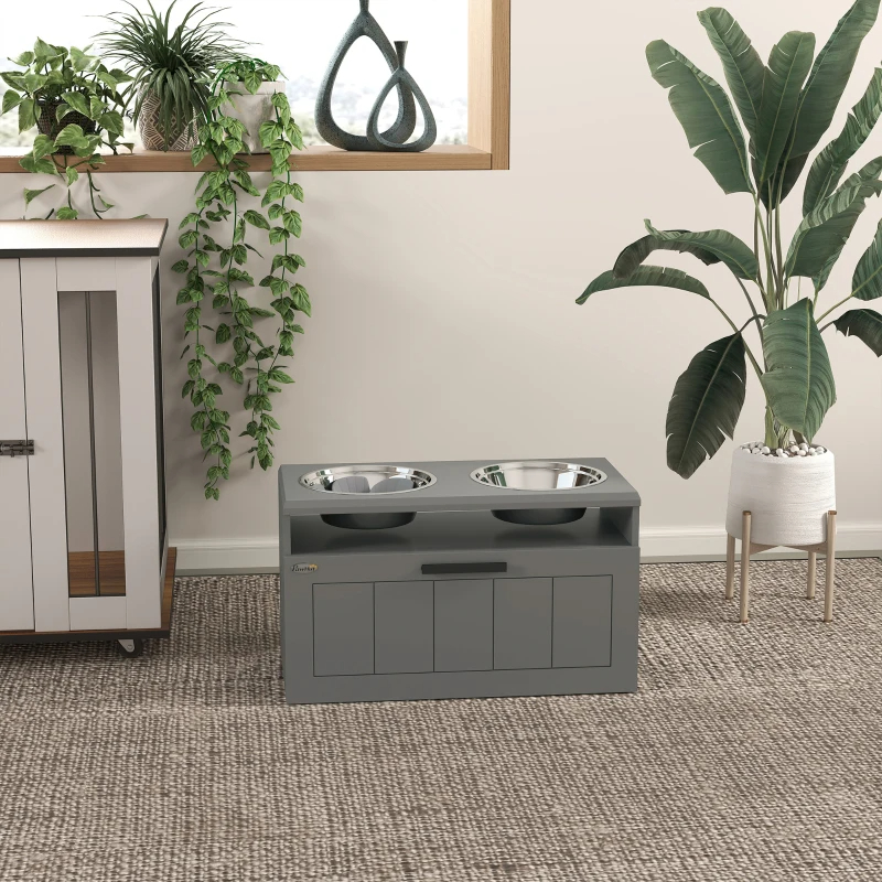 Comedor Elevado para Perros, Gran Raza - Soporte con 2 Tazas Inox de Alimento y Agua + Caja de Almacenamiento y Manta de Alimentación Lenta — imagen 6