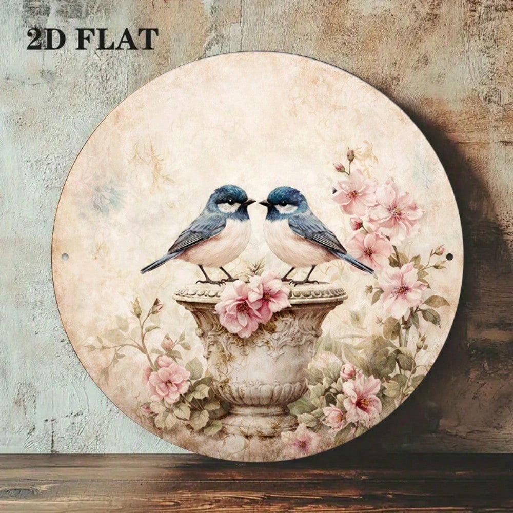 Vintage Bird & Flower Round Sign 8x8in Chinese Style Yard Decor — image 3