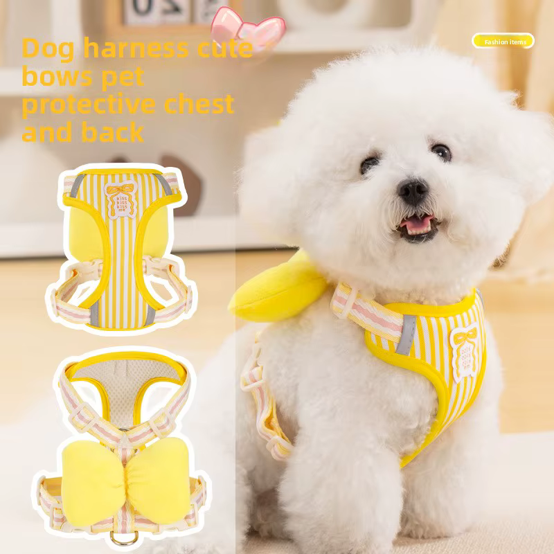 Dog harness with bow, all-season small breed no-pull leash, anti-escape leash for pet walking and gardening — image 1