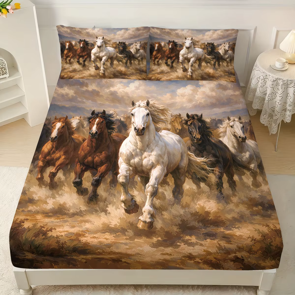 Juego de Sábanas sin Relleno con Estampado de Caballos 3 Piezas, Varios Tamaños, Ropa de Cama Suave y Cómoda, Decoración de Habitación, Lavable a Máquina — imagen 3