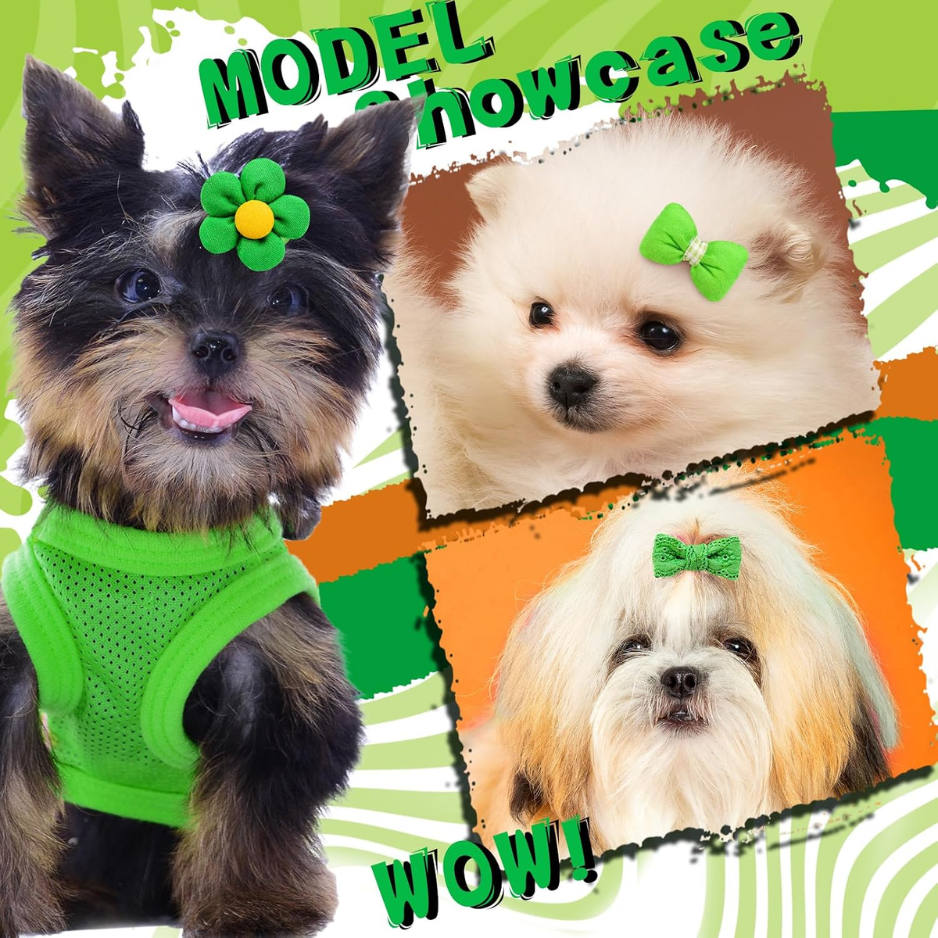 20 Piezas de Moños Verdes para Cabello de Perro con Bandas Elásticas para Perros Pequeños y Medianos — imagen 4