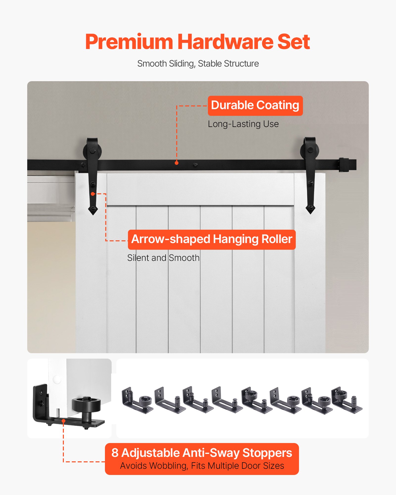 Sliding Barn Door, 36 X 84 Inch, High-Strength MDF Panel, Barn Door With Hardware Kit, Water-Proof PVC Surface, Easy To Install, H-Frame, Smoothly And Quietly Sliding For Living Room, Bathroom — imagen 4
