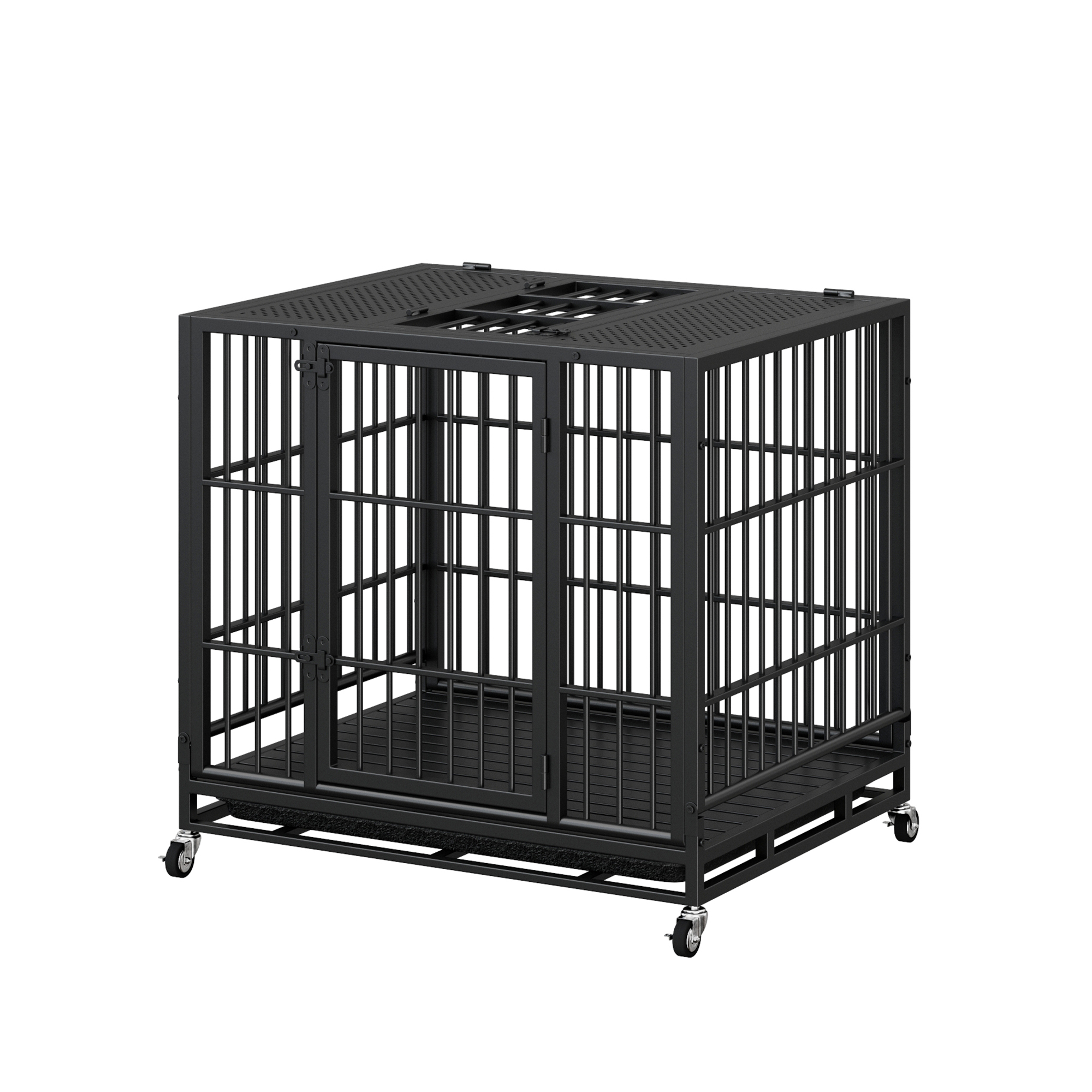 Heavy Duty Dog Crate, Mobile Pet Kennel with Lockable Wheels & Rotary Twist-Latch, Indoor Outdoor Metal Cage with Perforated Top — image 12