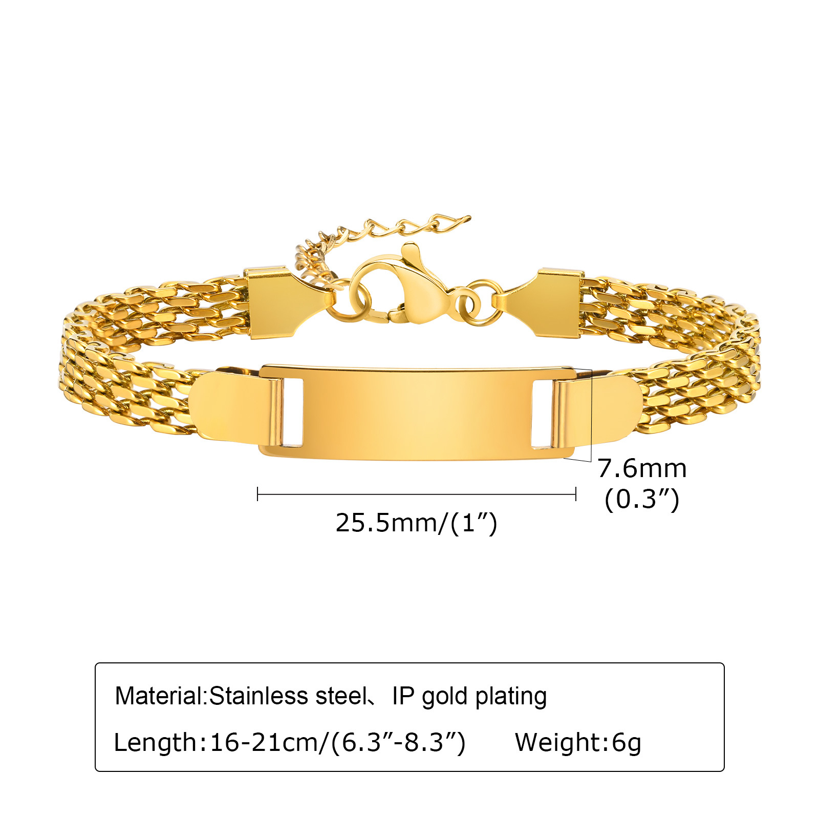 Stainless Steel Titanium Snake Chain Women's Bent Plate Bracelet, Children's Engravable DIY Bracelet with Custom Notes 01-24 — image 2