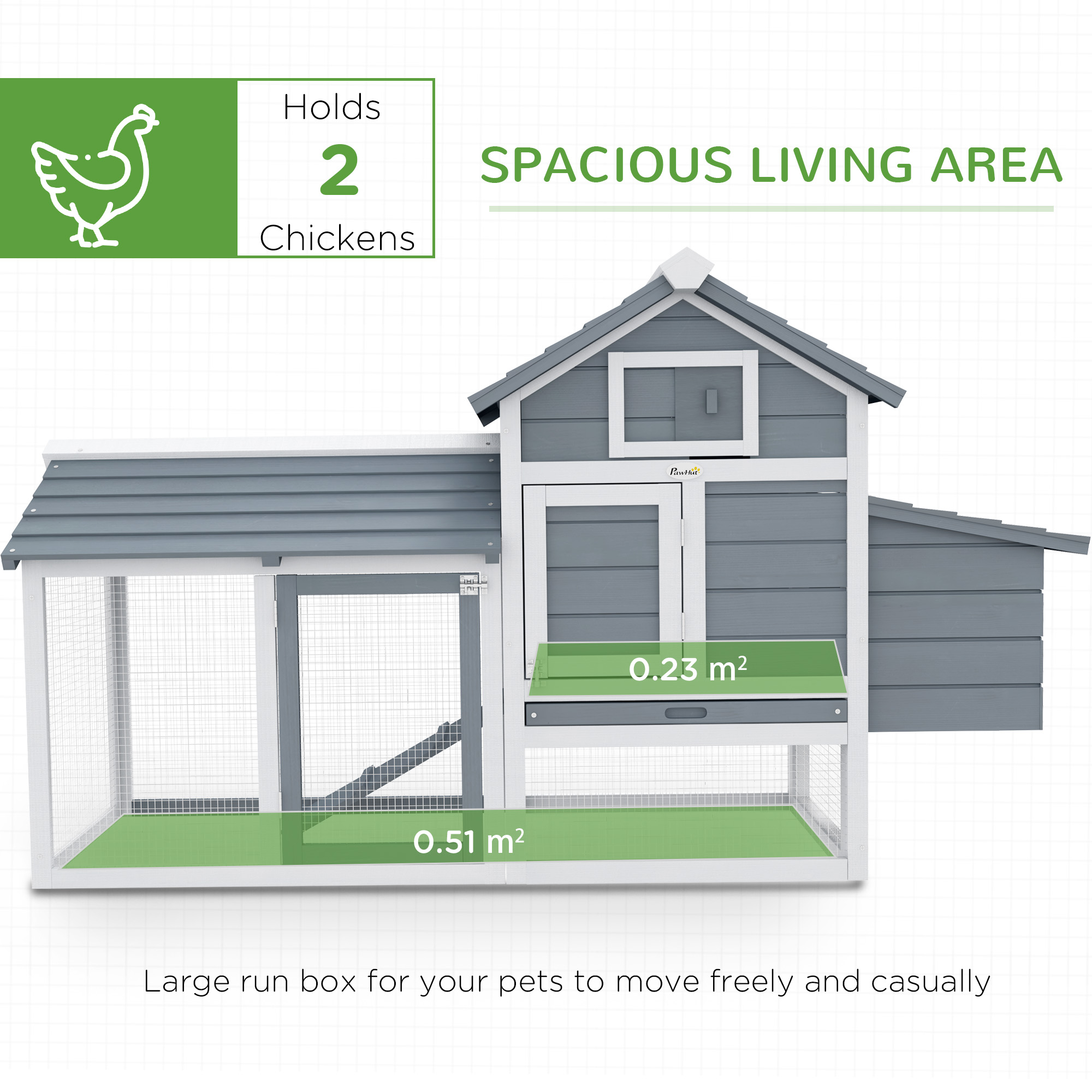 PawHut 59 Small Wooden Chicken Coop Hen House Poultry Cage For Outdoor Backyard With 2 Doors, Nesting Box And Removable Tray, White — imagen 2