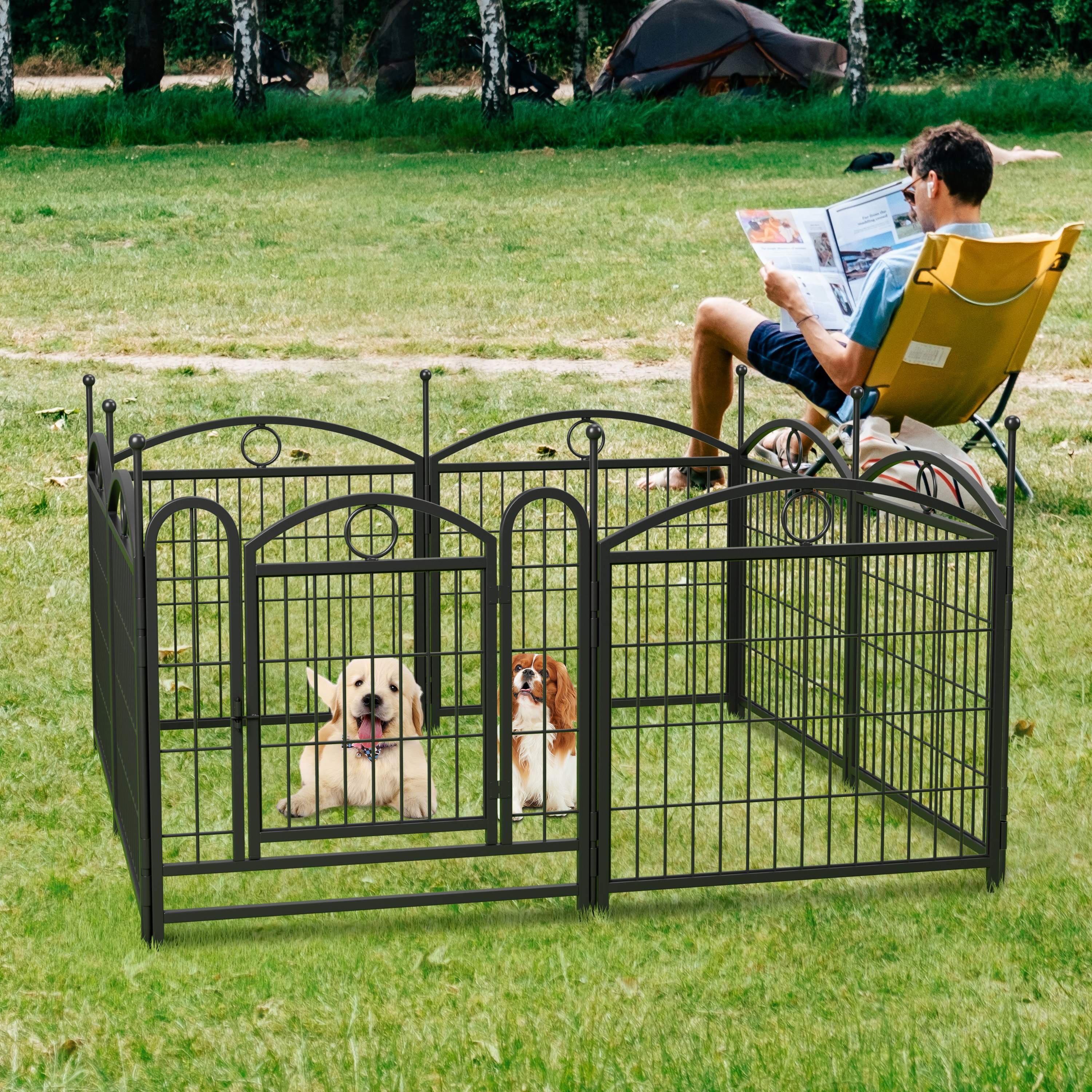 Dog Playpen Indoor 24 inch 8 Panels Metal Dog Pen Pet Dog Fence Outdoor Exercise Pen with Doors, Heavy Duty Dog Fence Puppy Pen for Large Medium Small Dogs Indoor Outdoor Foldable Pet Exercise Pen — image 12