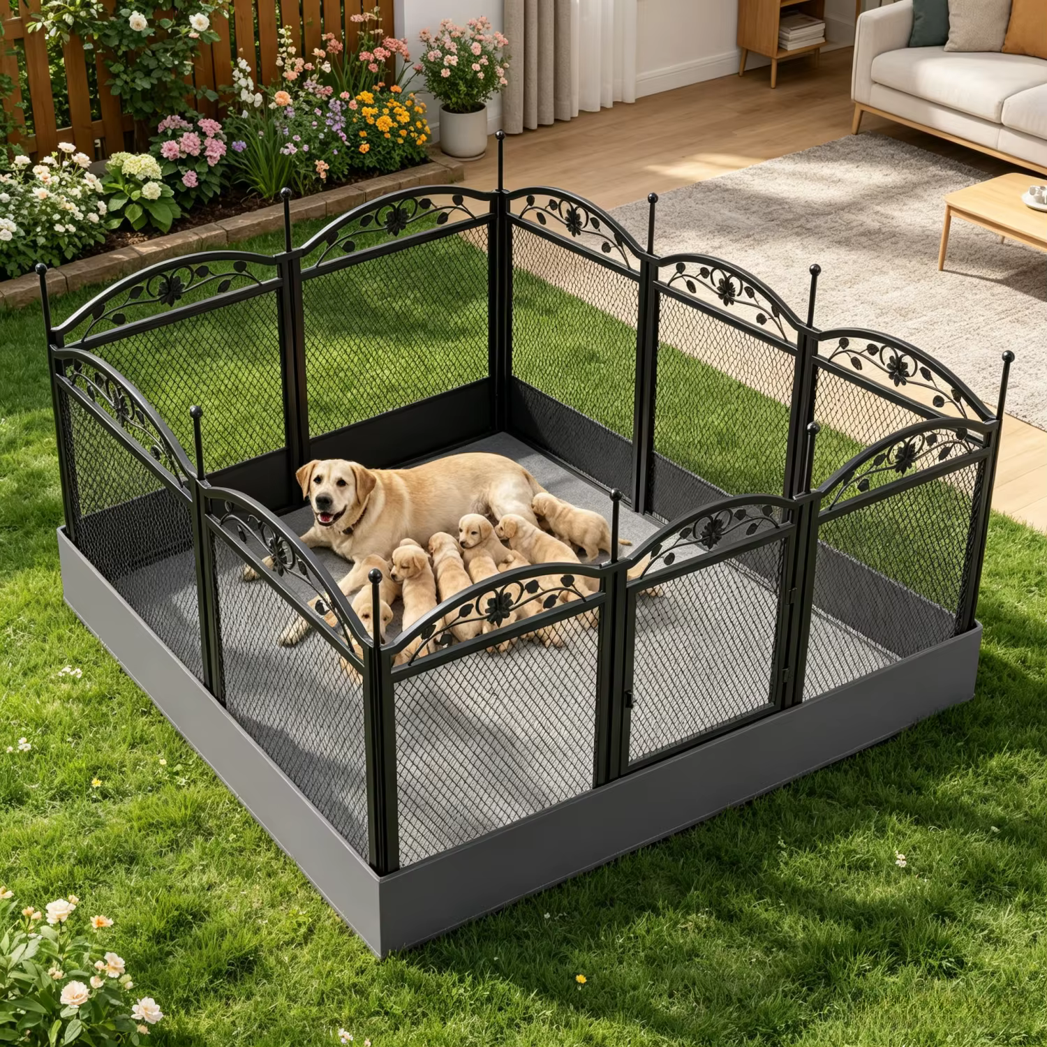 8 Panels Metal Dog Playpen with Fertility Mat and Gate Foldable Heavy Duty Pet Whelping Box Exercise Fence Cage Kennnels — image 1