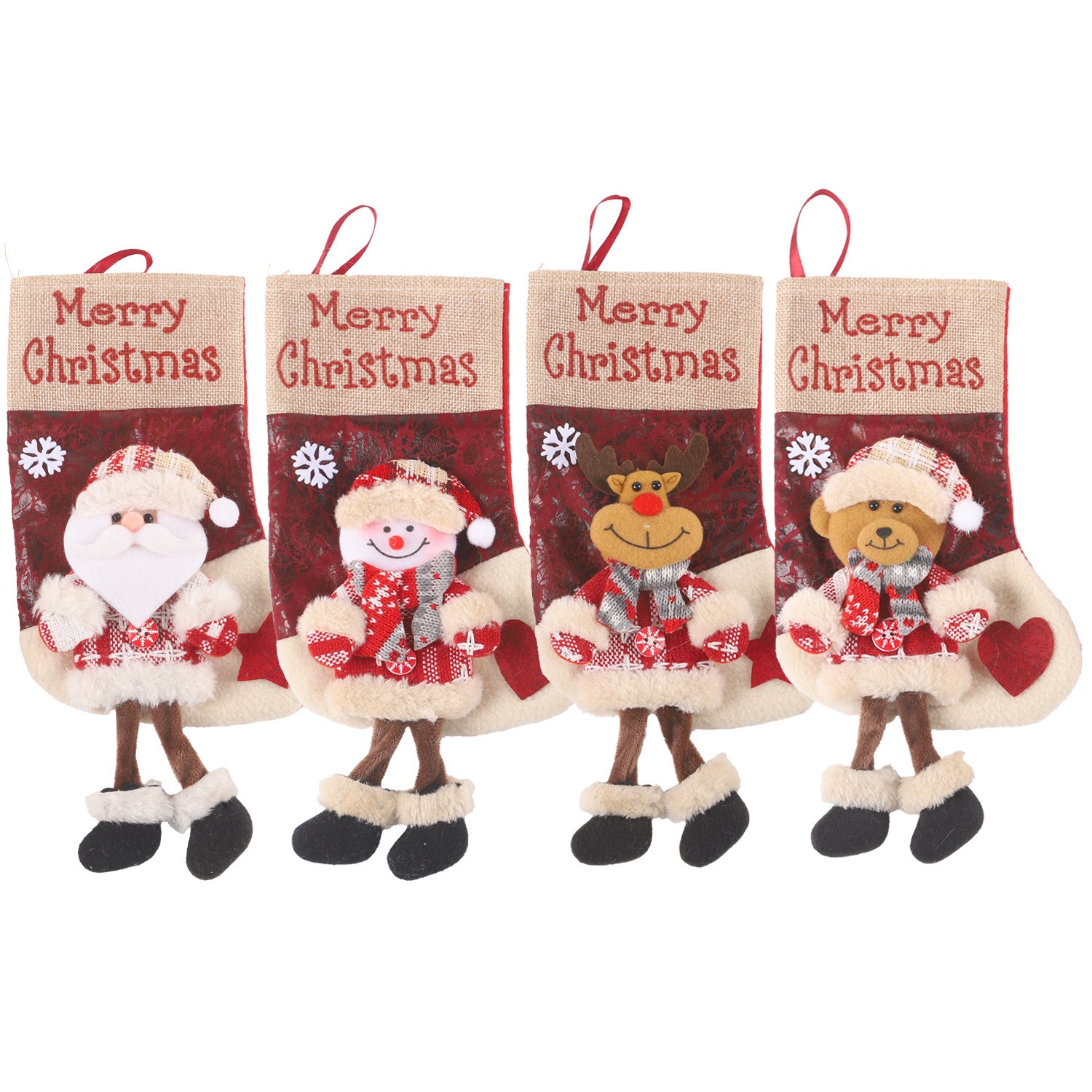 Christmas Children's Gift Linen Checkered Gift Bag Long Leg Old Man Snowman Elk Doll Christmas Socks — image 1