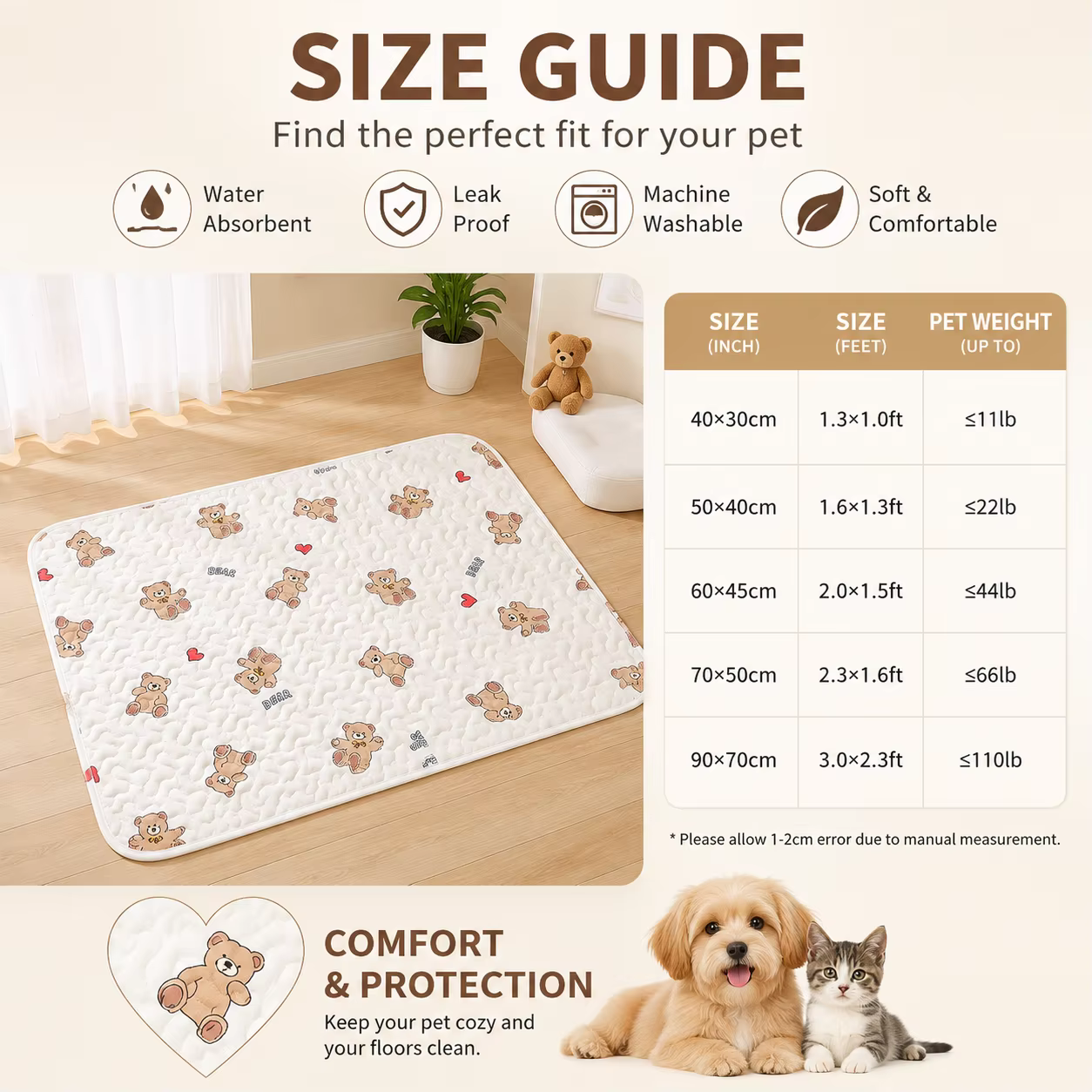 Manta de algodón suave para mascotas, lavable, cama para perros y gatos, almohadilla con patrón de oso, anti resbalones, cojín de dormir cómodo, cubiertas de alfombra para mascotas, manta — imagen 6