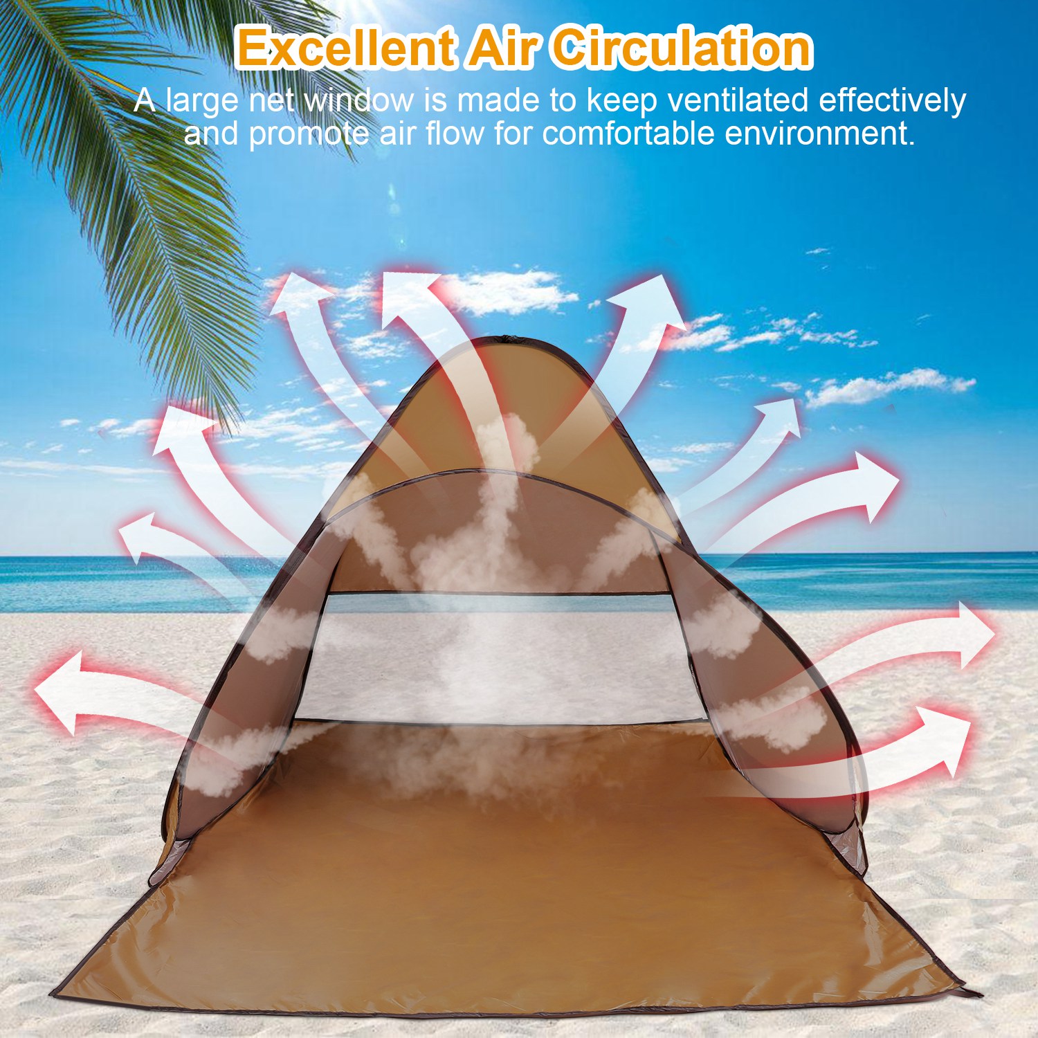 Carpa de Playa para 2-3 Personas con Ventana de Malla y Bolsa de Almacenamiento, 64.96 x 59.06 x 43.31 pulg, Anti-UV, Automática e Impermeable, para Playa, Camping, Pesca, Parque y Lago al Aire Libre — imagen 40