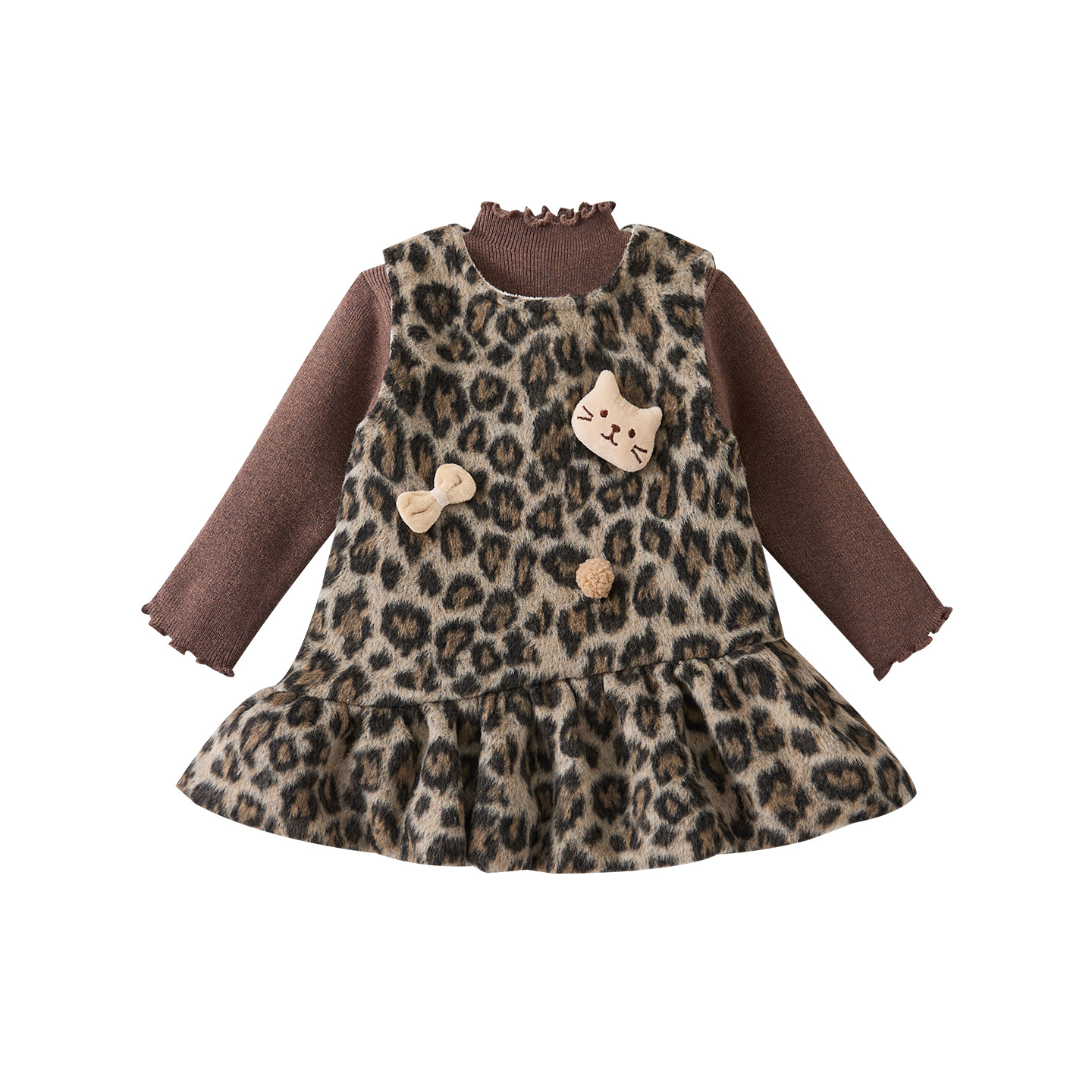 Leopard Print Dress Set for Baby Girls, Warm Sweater and Dress Two-Piece Outfit — image 5