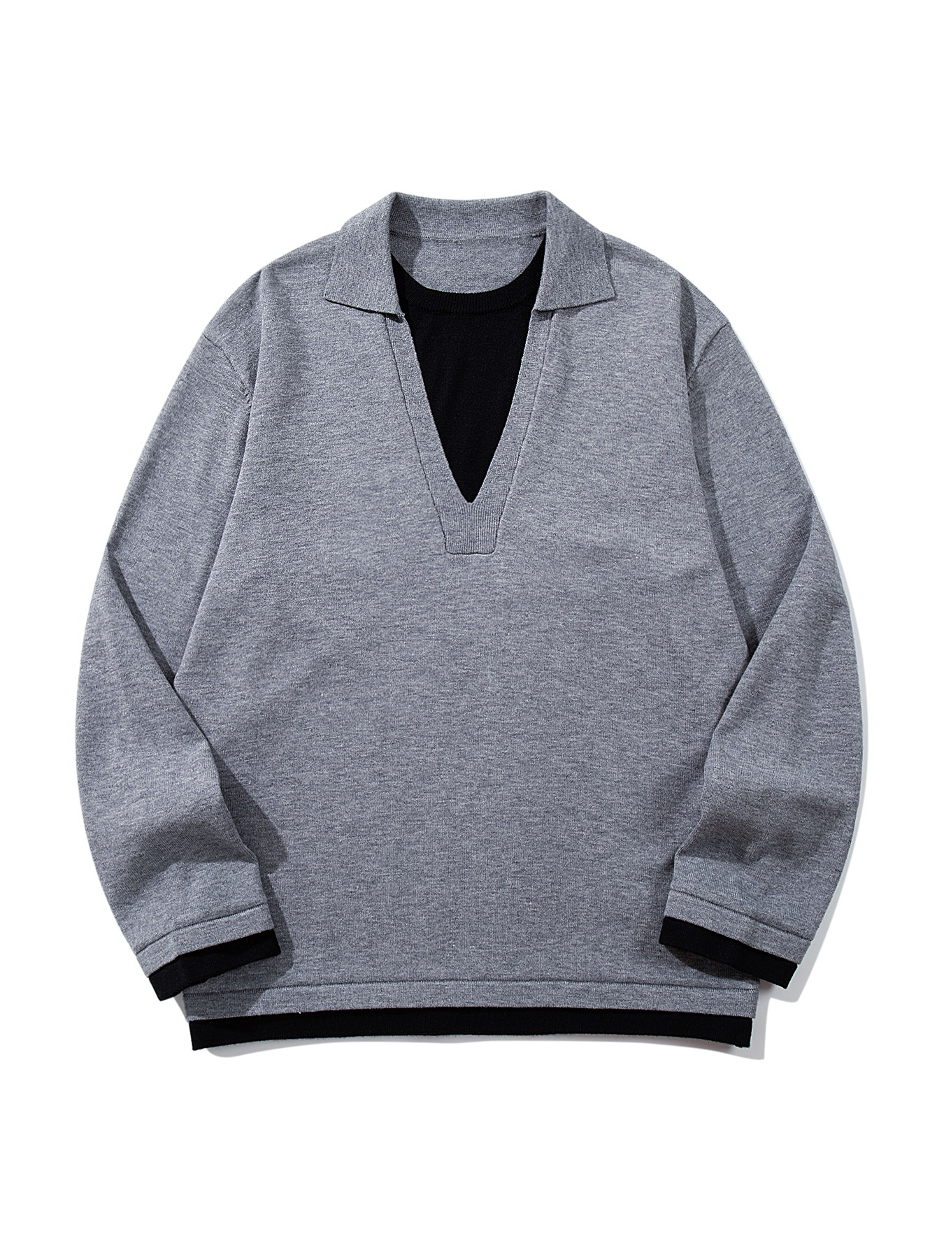 Color-Blocking Seagull Neck False Two-Piece Loose Knit Sweater Pullover — image 7