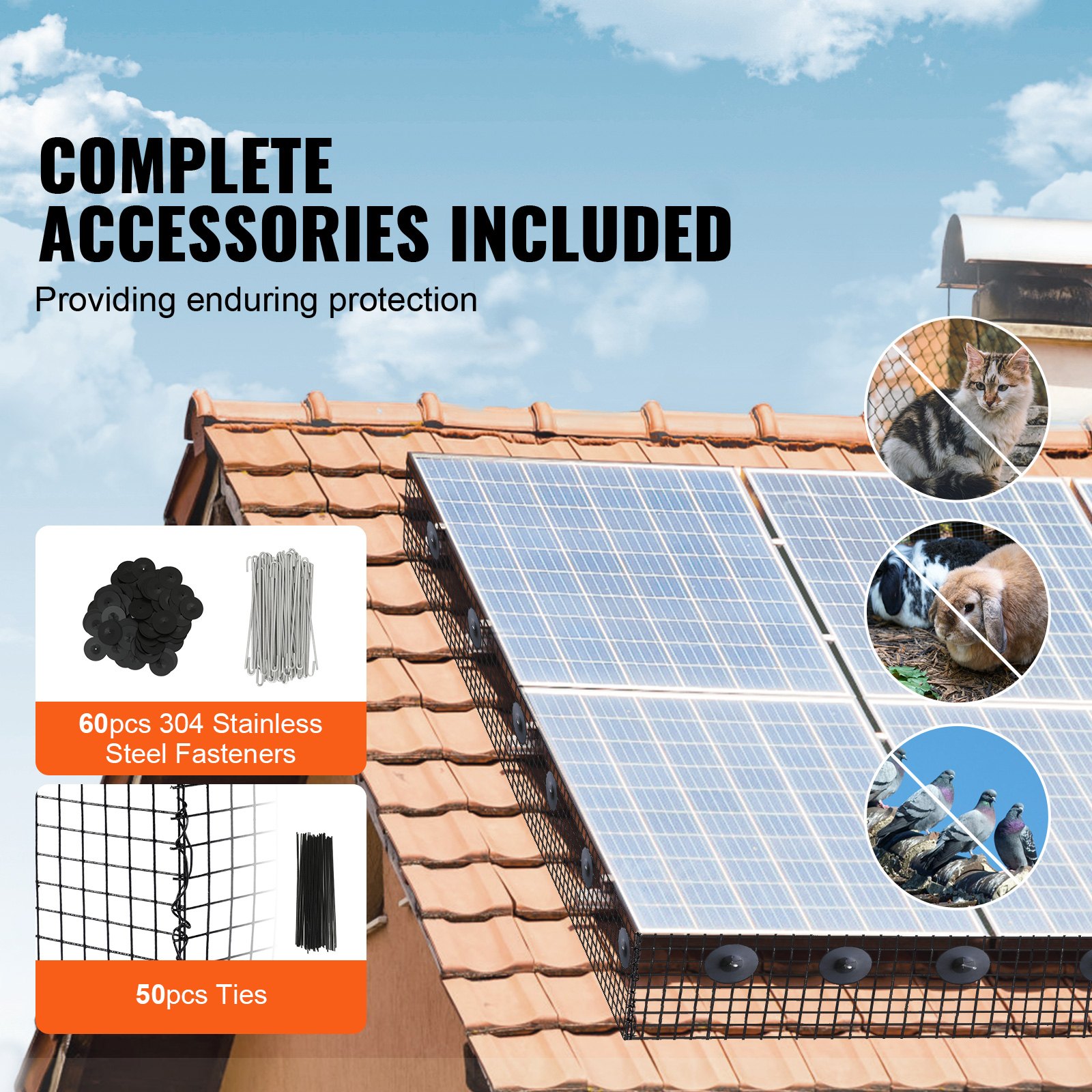Guarda de Paneles Solares con Red de Alambre de 6 pulgadas x 100 pies, Kit de Fijación de 60 piezas de Aleación de Aluminio, Coating PVC Resistentes a la Corrosión — imagen 5