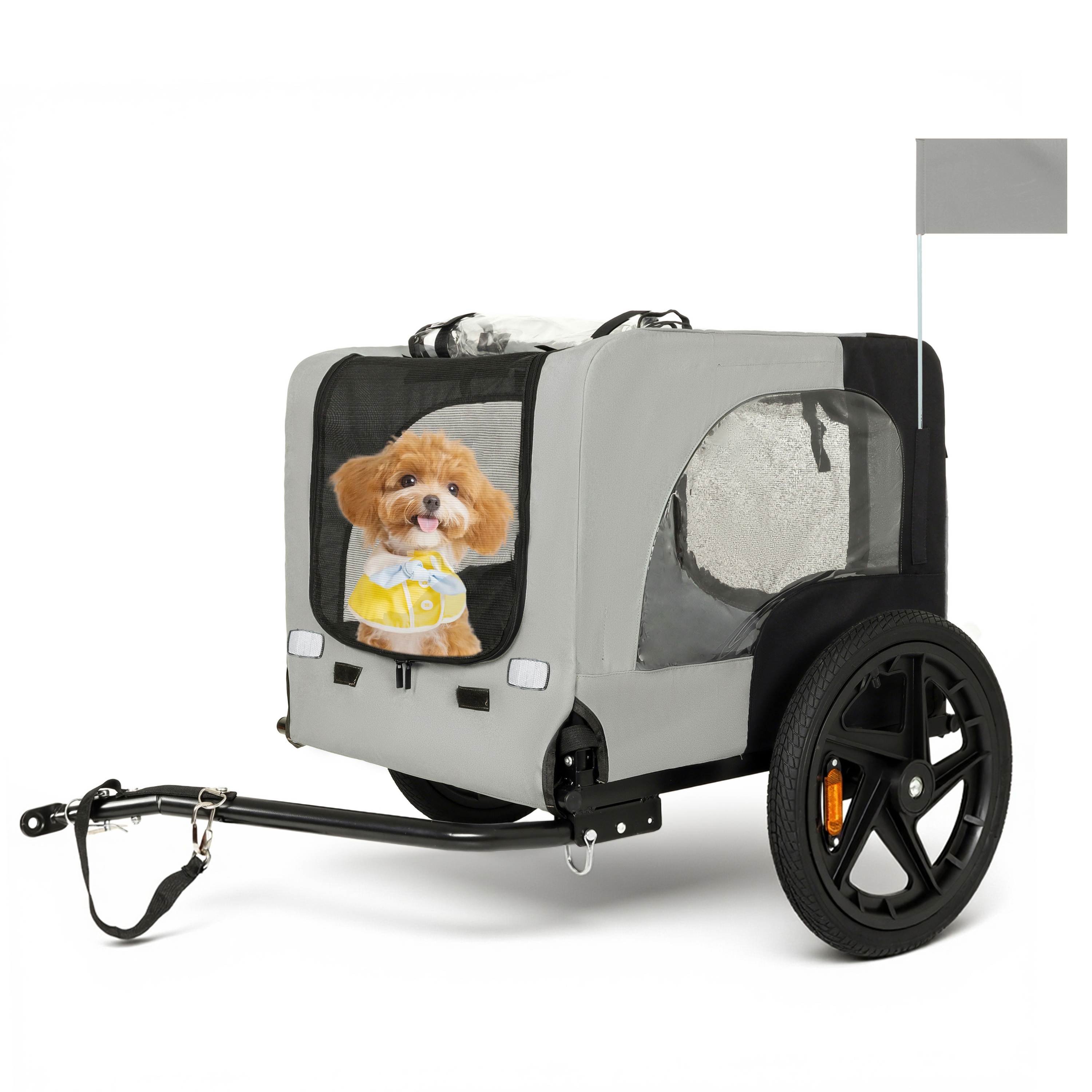 Outdoor Heavy Duty Collapsible Pet Bike Trailer With 16-Inch All-Terrain Wheels Universal Hitch Foldable Dog Cargo Carrier Cart For Bicycles, Black Grey — image 1