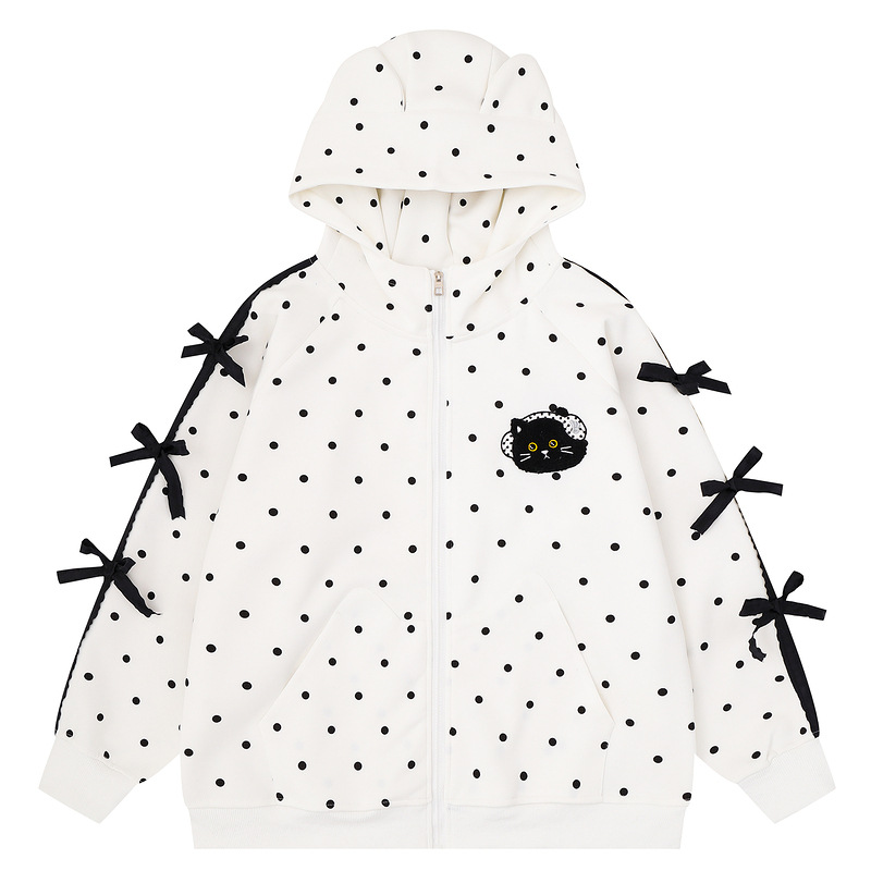 Grey dot three-dimensional cat ear hooded cardigan — image 6