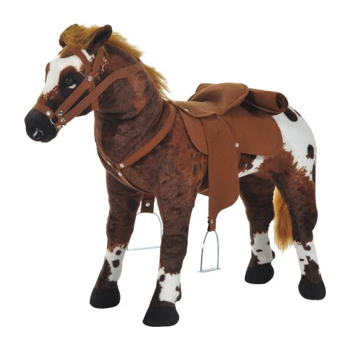 Qaba Sound-Making Ride On Horse For Toddlers 3-5, With Neighing And Galloping Sound, Stuffed Animal Horse Toy For Kids With Padding, Soft Feel, Brown — image 7