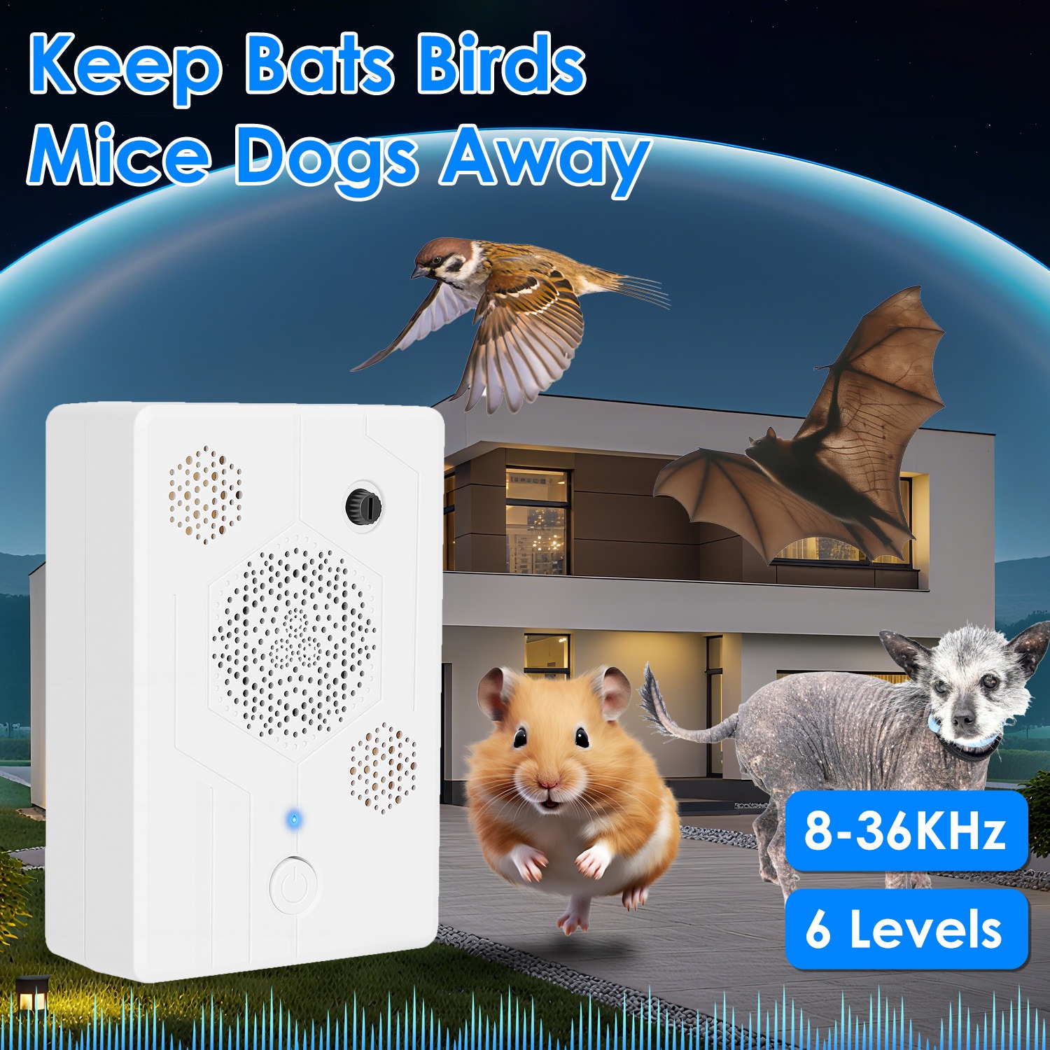 Paquete de 2 Repelentes Ultrasónicos Recargables para Murciélagos 2026 Mejorados, Interior y Exterior, Disuasor de Aves, Ratones y Perros, con 3 Altavoces Ultrasónicos, para Ático, Porche, Casa — imagen 3