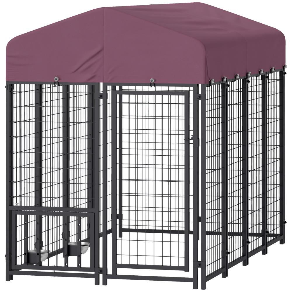 Welded Wire Outdoor Dog Kennel With 360 Rotating & 4 Levels Adjustable Bowls, Waterproof Cover, 7.9 X 4 X 6 — image 1