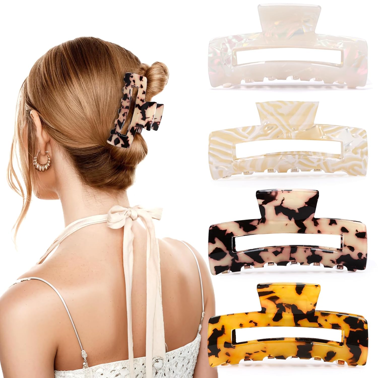 4Pcs Tortoise Hair Claw Clips, Acetate Hair Claw Clip Acrylic French Hair Banana Barrettes Jaw Clips, Stylish Hair Accessories For Women 3.15 Inch Fashion Strong Hold For Thick Thin Hair — image 2
