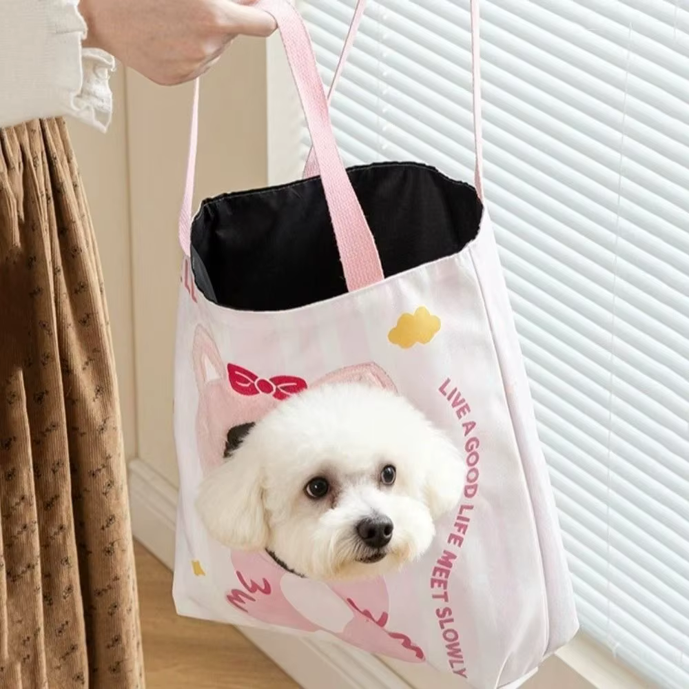 Pet Transfer Bag Breathable Cat Carrier Bag Portable Cartoon Puppy Travel Bag with Hole Canvas Pet Tote Bag Pet Travel — image 3