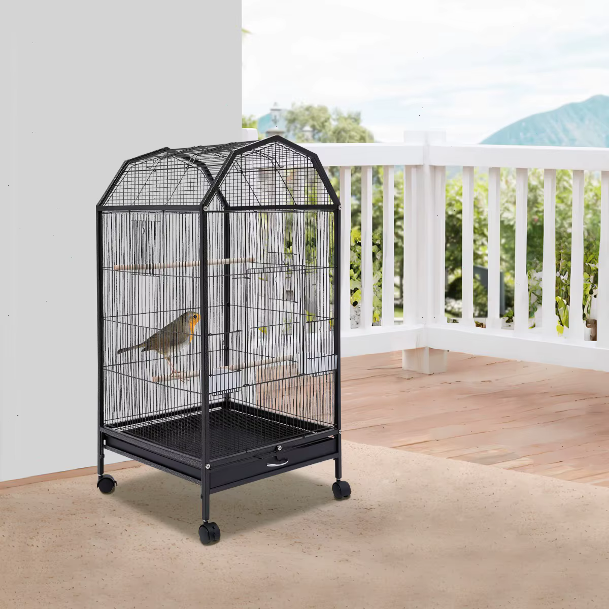 Caja para loros, granja de pájaros con estructura metálica resistente, visión total de 360°, anti-rusto y no tóxico, amplio 46x46x101.5 cm para amorí, canario — imagen 2