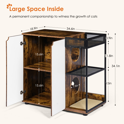 Caja de Arena Encerrada para 2 Gatos. Mobiliario de Caja de Arena para Gatos, Casas de Arena Selladas, Armario de Mobiliario para Gatos, Marrón Rustico — imagen 2