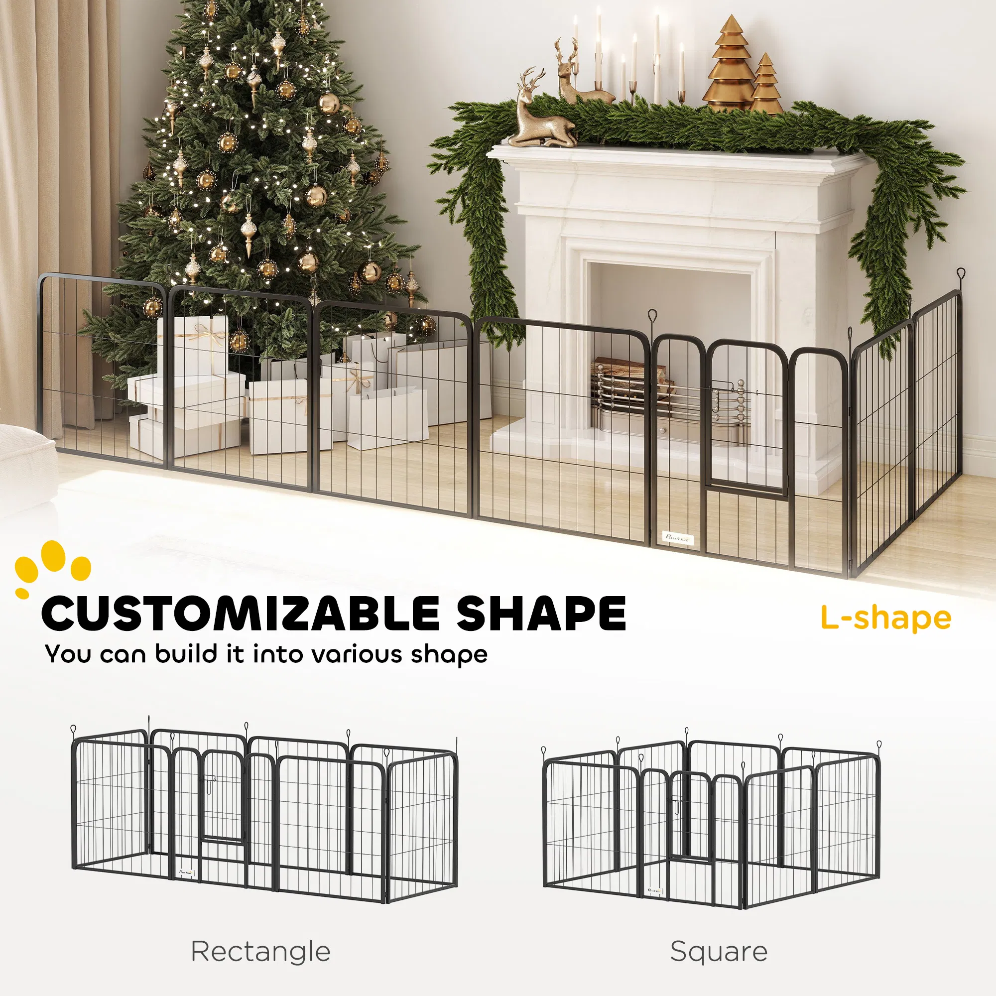 24" Dog Playpen Indoor Outdoor, Portable Foldable 8 Panels Pet Playpen with Door & Strap for Small Dogs — image 2