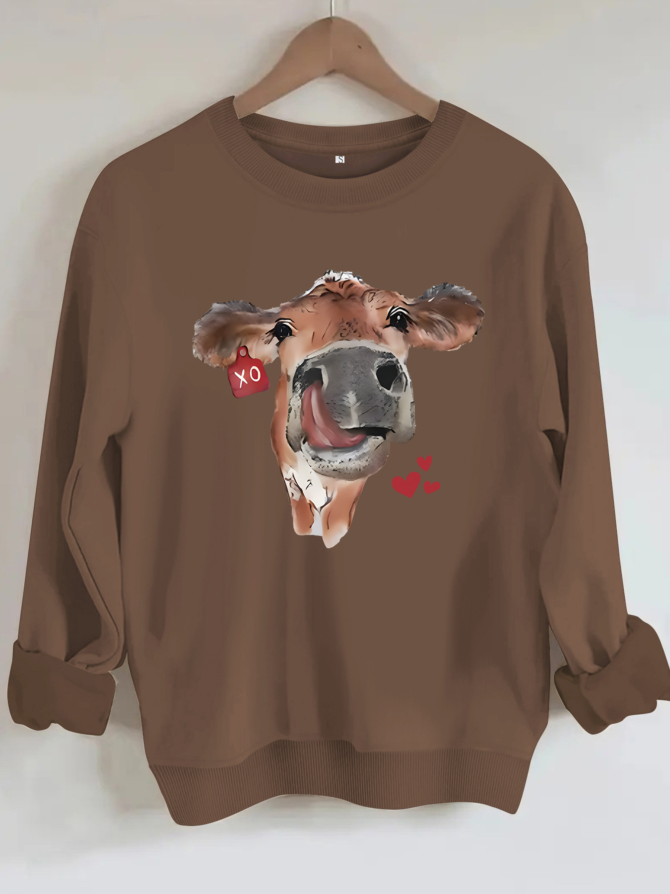 Cow and Love Printed Round Neck Velvet Hoodie — image 9