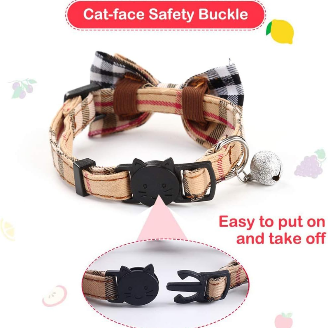Collares de Gato Seguro con Corte Automático y Adorable Laço de Cinta con Sonido Melódico - 2 Piezas Collar de Gato para Gatos y Kittenes con Estilo Plaid y Removible — imagen 6
