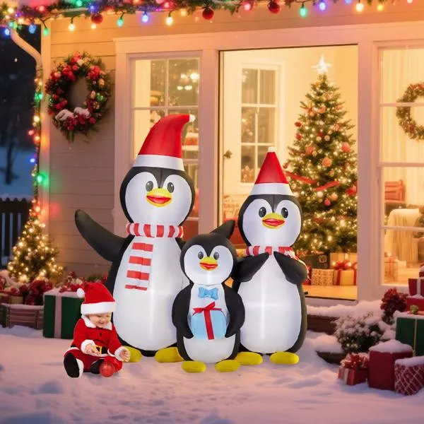 Lighted Christmas Inflatable Decoration, Inflatable Penguin Family, Funny Blow Up Yard Decorations With Built-in LED Lights For Holiday Party Front Yard Lawn Garden Decor — image 1
