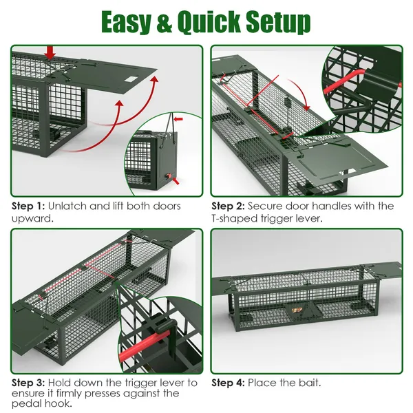 2Pack 15.35x4.72x3.94in 2-Door Humane Live Rat Trap Galvanized Iron Rodent Trap Cage Reusable For Home Garden Farm Warehouse — imagen 4