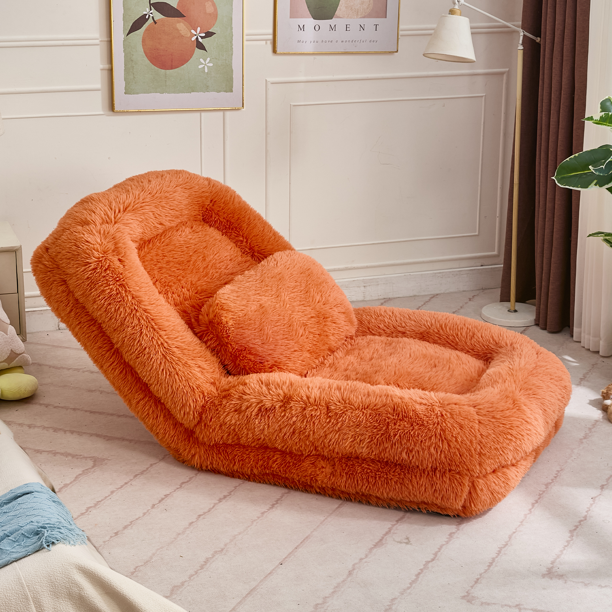 Human Dog Bed, Lazy Sofa, 5-Position Adjustable Convertible, Floor Gaming Chair, bedroom, living room, Suitable for gaming, meditation, relaxation, Plush Fabric, Orange — image 24