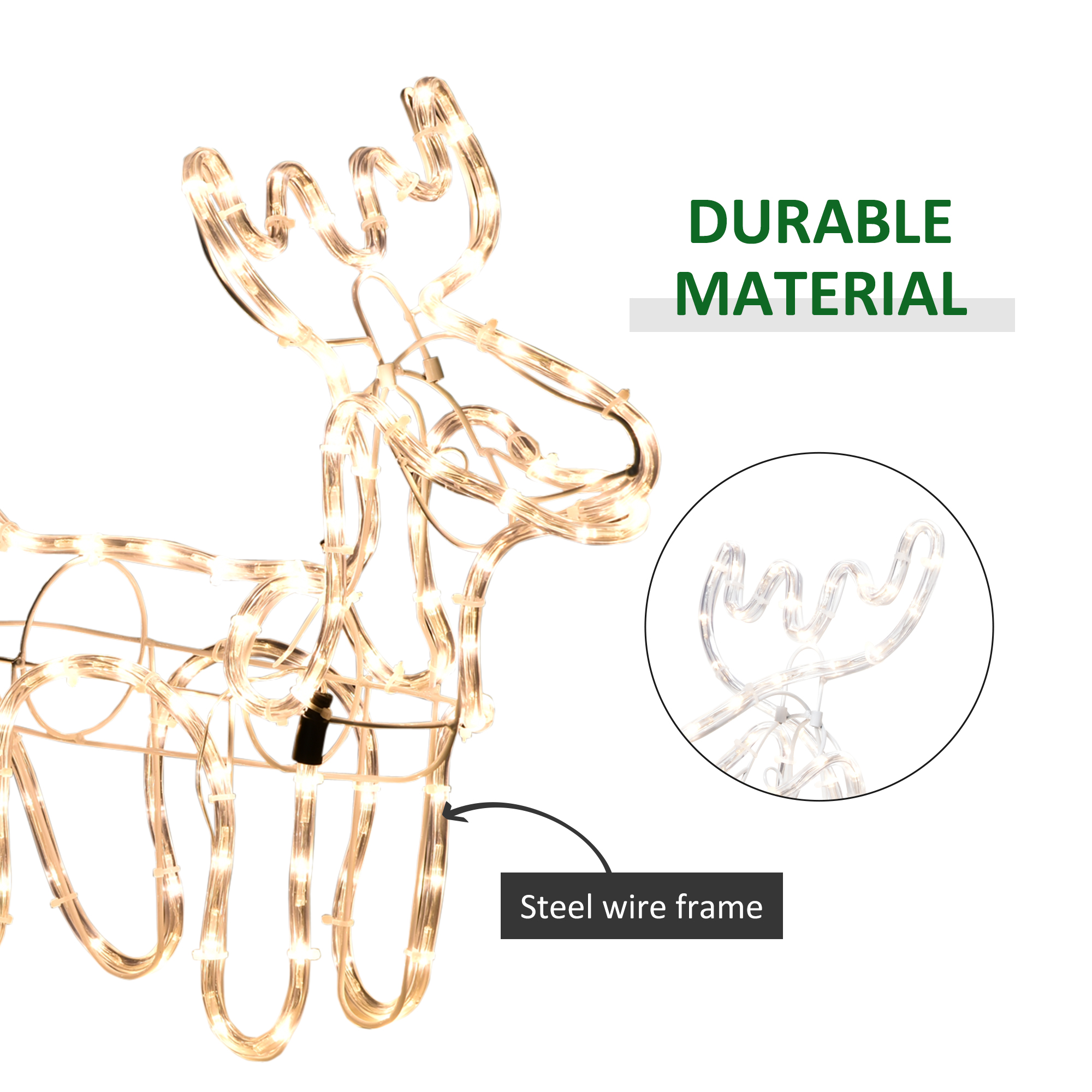 Reno y Trineo Navideño de 35" con Luces LED de Motivo Blanco Cálido, Estructura de Acero para Interior y Exterior, Decoración de Jardín — imagen 5