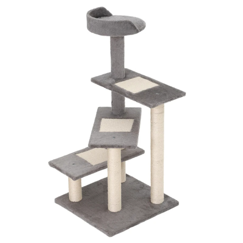 Torre Rascador para Gatos con Escalera Giratoria de 5 Niveles, Torre de Actividades para Trepar con Centro de Juego y Percha para Descansar - Gris — imagen 2