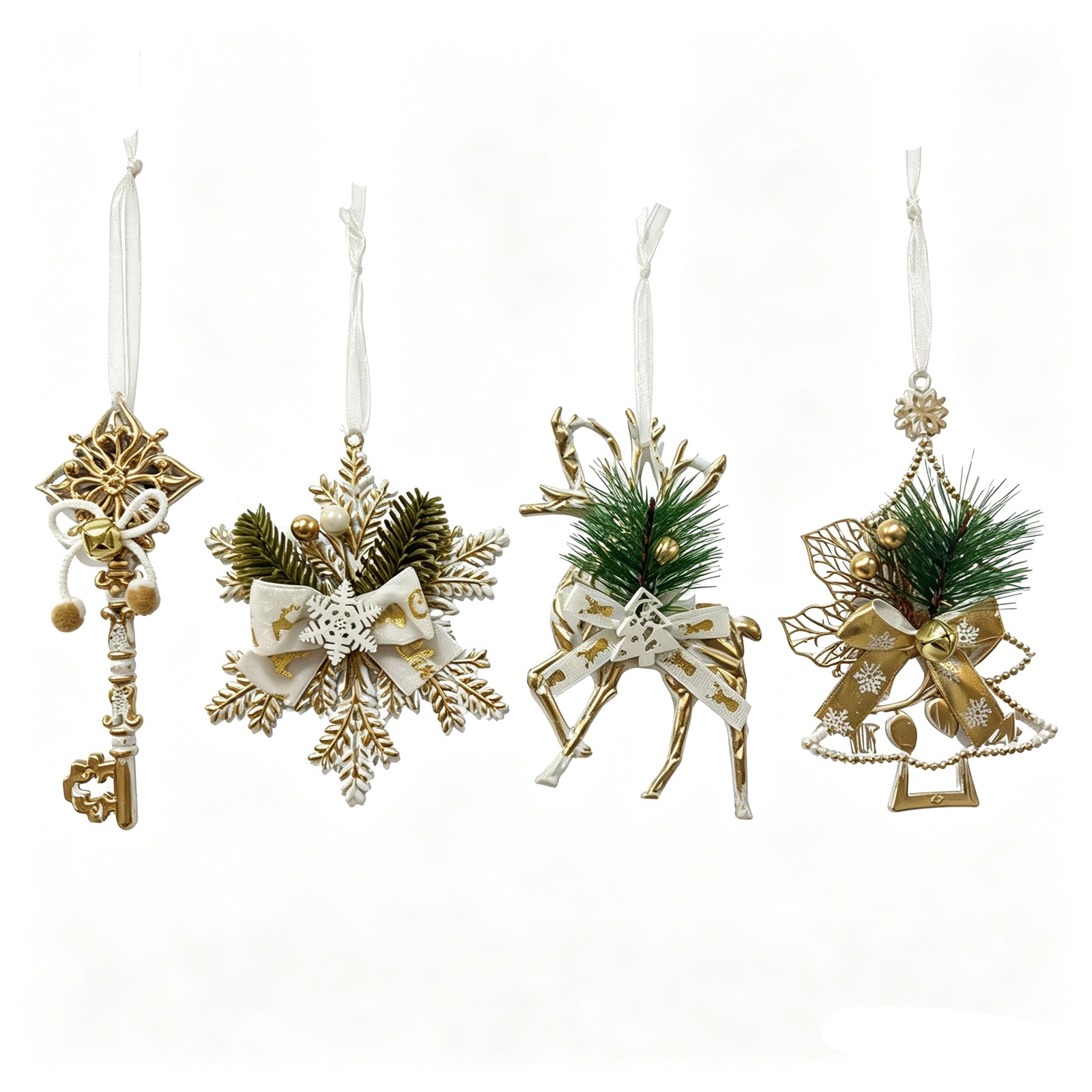 Christmas Tree Ornament White Gold Vintage Style Plastic Decoration Snowflake Reindeer Christmas Tree Decor — image 6