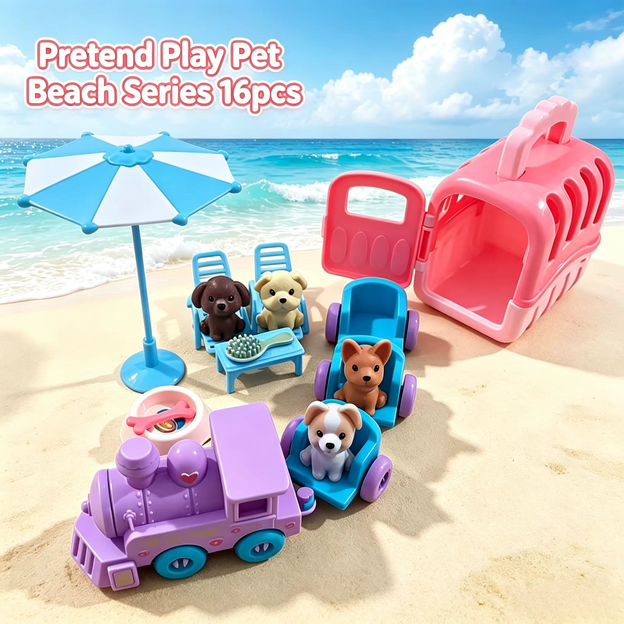 Kids Pet Care Toy Set, Dog House & Train with Doll Furniture, Cute Animal Figures, Pretend Play Educational Toys for Toddlers Gift — image 5