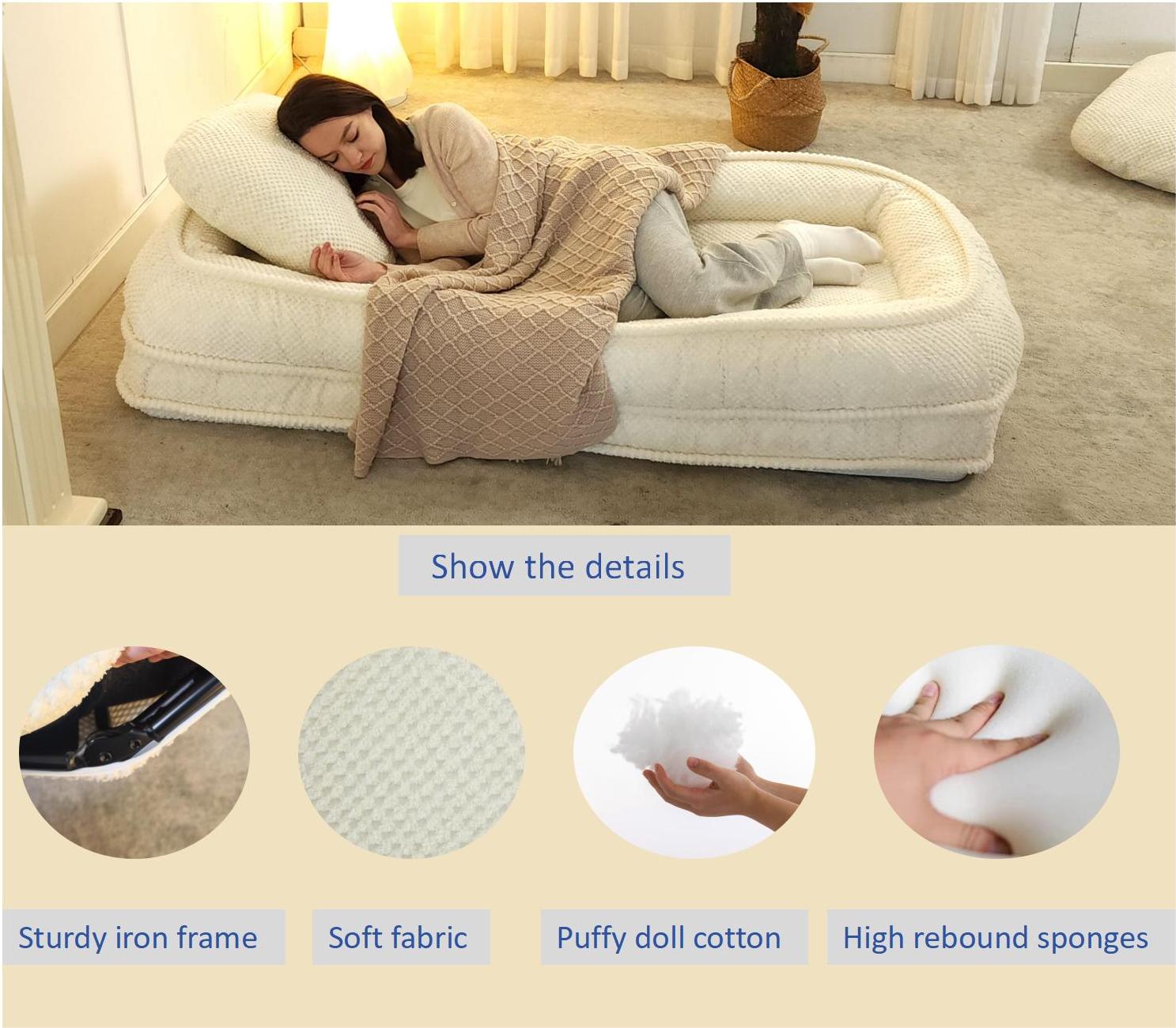 Cama para Perros Humano, Sofá Relajante, 5 Posiciones Ajustables, sentarse, dormir, plegar, ideal para sala de estar, dormitorio, Diseño Ahorrador de Espacio, Blanco — imagen 11