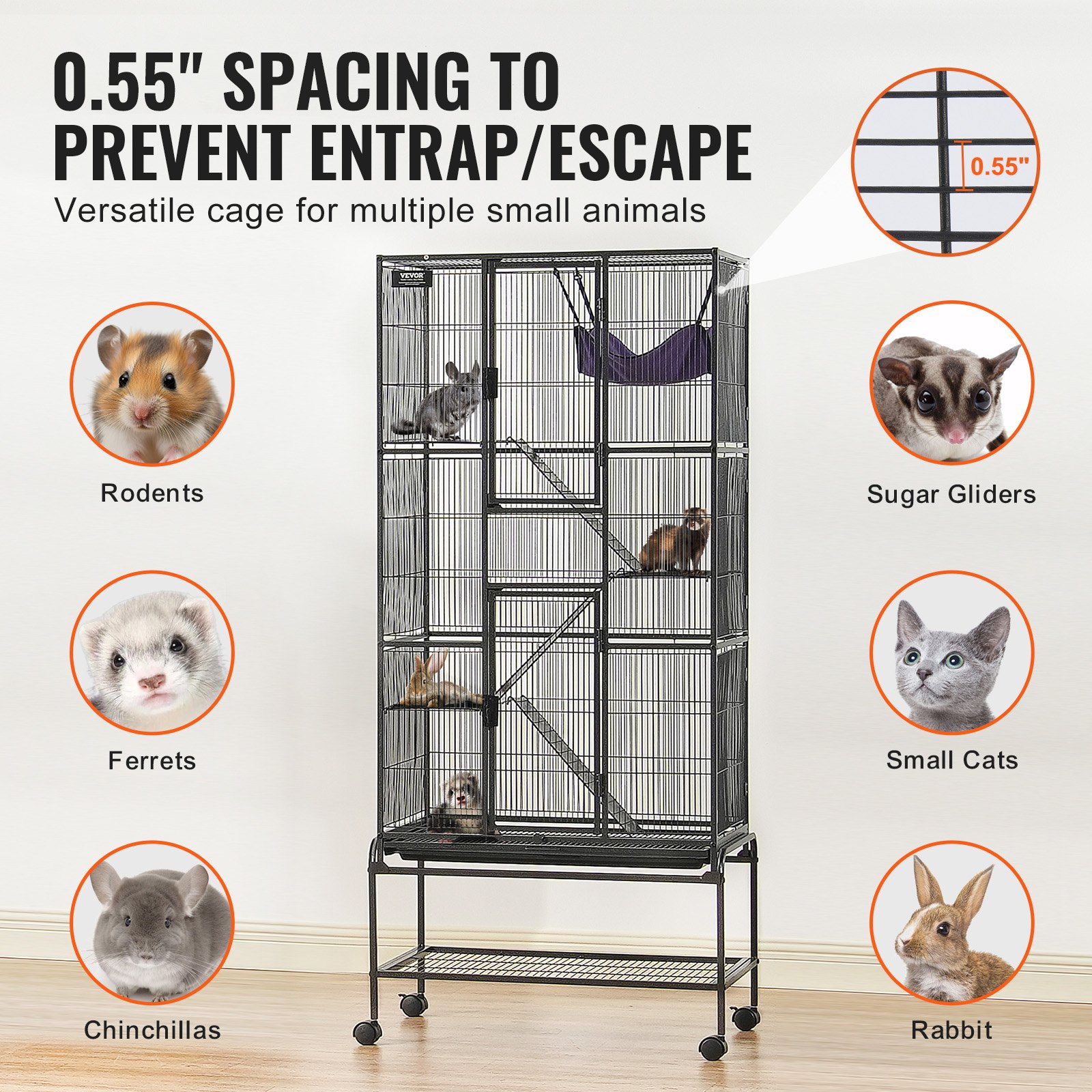 69' Metal Small Animal Cage 4-Tier Rolling Ferret Cage With Tray 3 Ramps — image 2