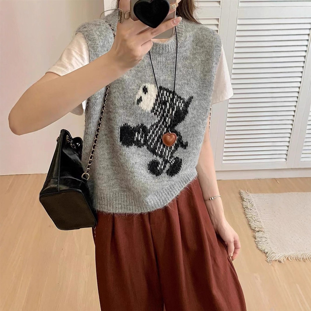 Women's Vintage Horse Jacquard Knit Vest Sleeveless Soft Layering Sweater Vest — imagen 6