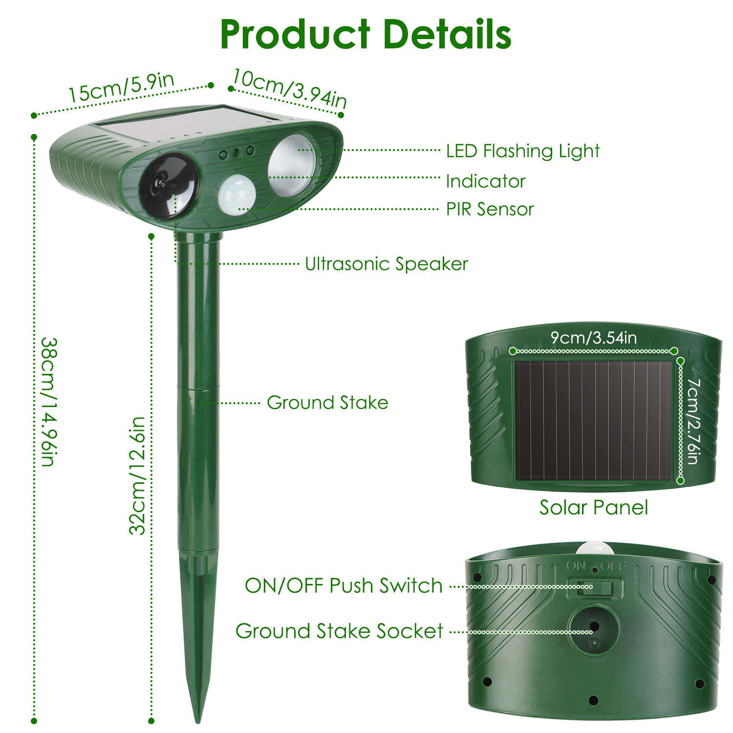 Repelente de Animales Solar con Sensor PIR y Luz Parpadeante IPX4 Resistente a Agua para Perros, Gatos, Serpientes, Conejos, Ardillas, Ratas, Mapaches, Liebres, Zorros y Cérvidos — imagen 12