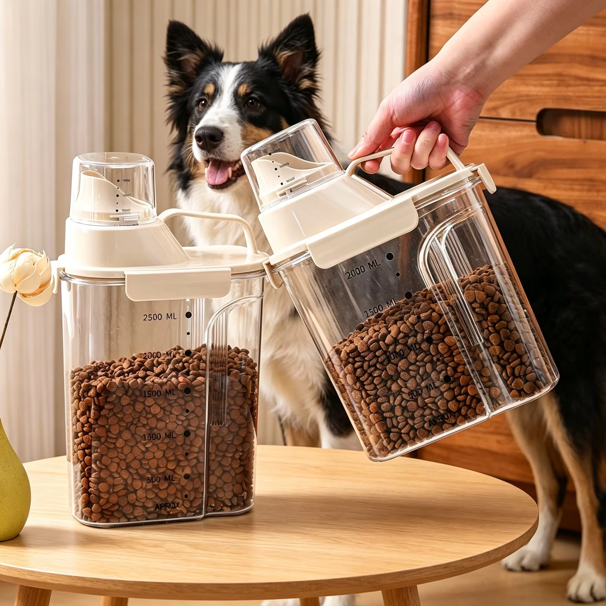 2kg/2.5kg/3kg Cats Dogs Food Plastic storage box Built-in measuring cup Moisture-proof For cat food, dog food & pet snacks — image 6