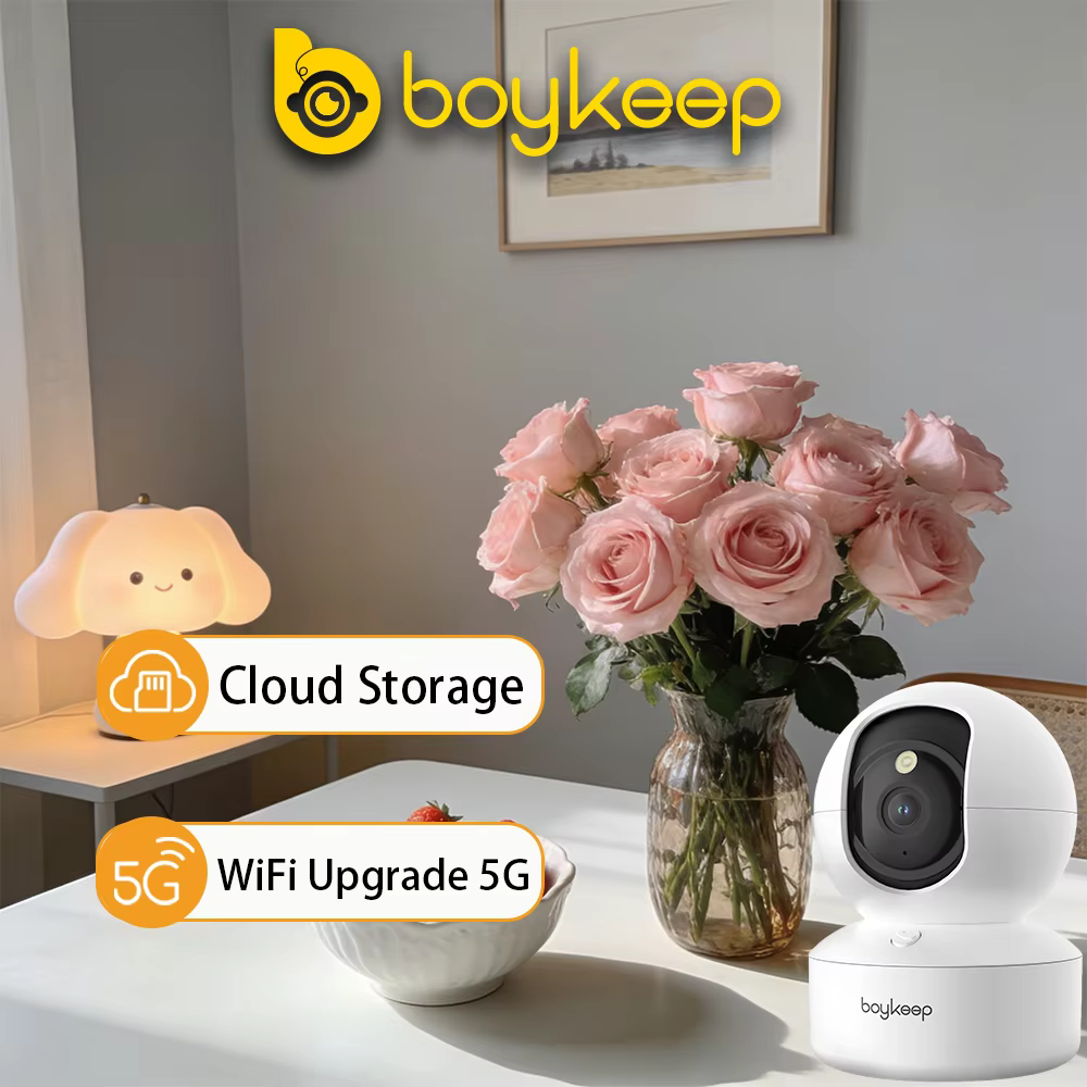 Boykeep 2K Cámara para Perros con App Móvil, 5G/2.4GHz WiFi, Cámara de Seguridad Infantil Indoor, Panorámica 360° e Inclinación, Audio Bidireccional, Visión Nocturna