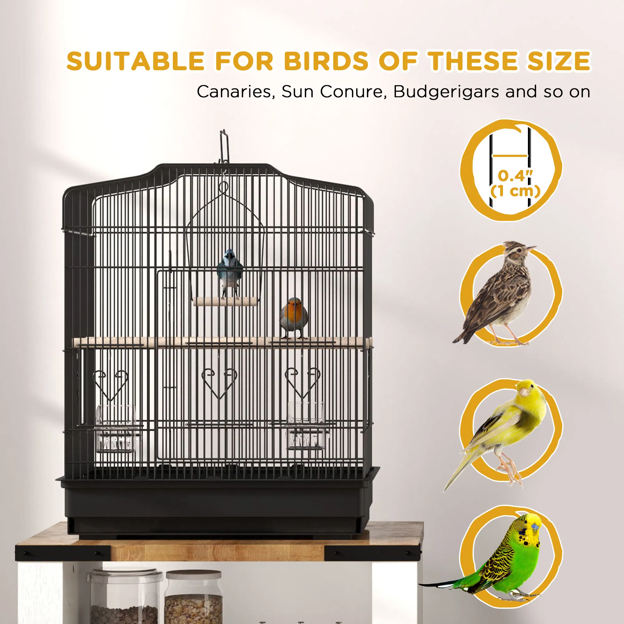 23" Bird Cage, Finches Canaries, Parrot Cage with Doors Perches, 2 Feeder Pet Supplies, Black — image 3